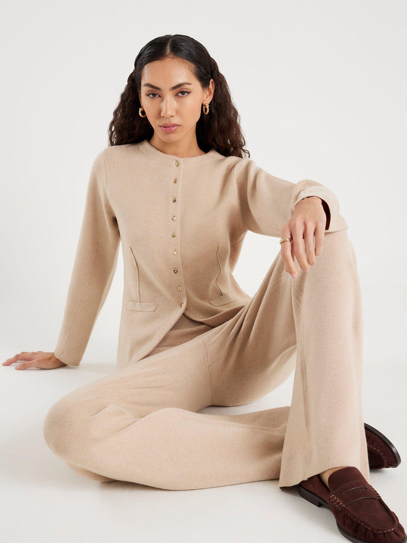  image of river-island-clean-structured-long-sleeve-cardigan-beige