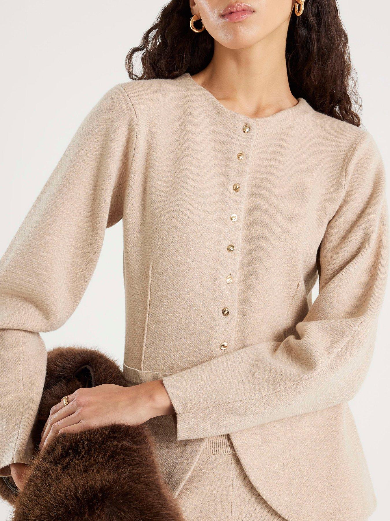  image of river-island-clean-structured-long-sleeve-cardigan-beige