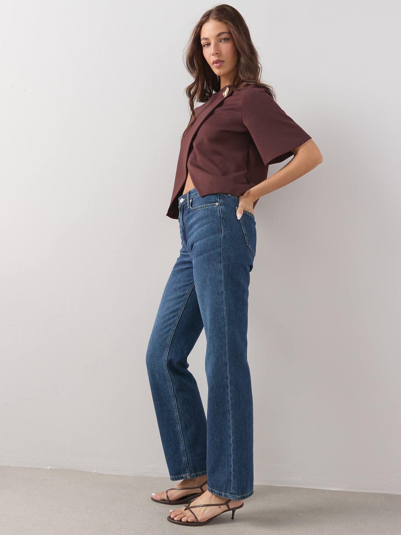  image of the-very-collection-button-wrap-short-sleeve-boxy-top-brown