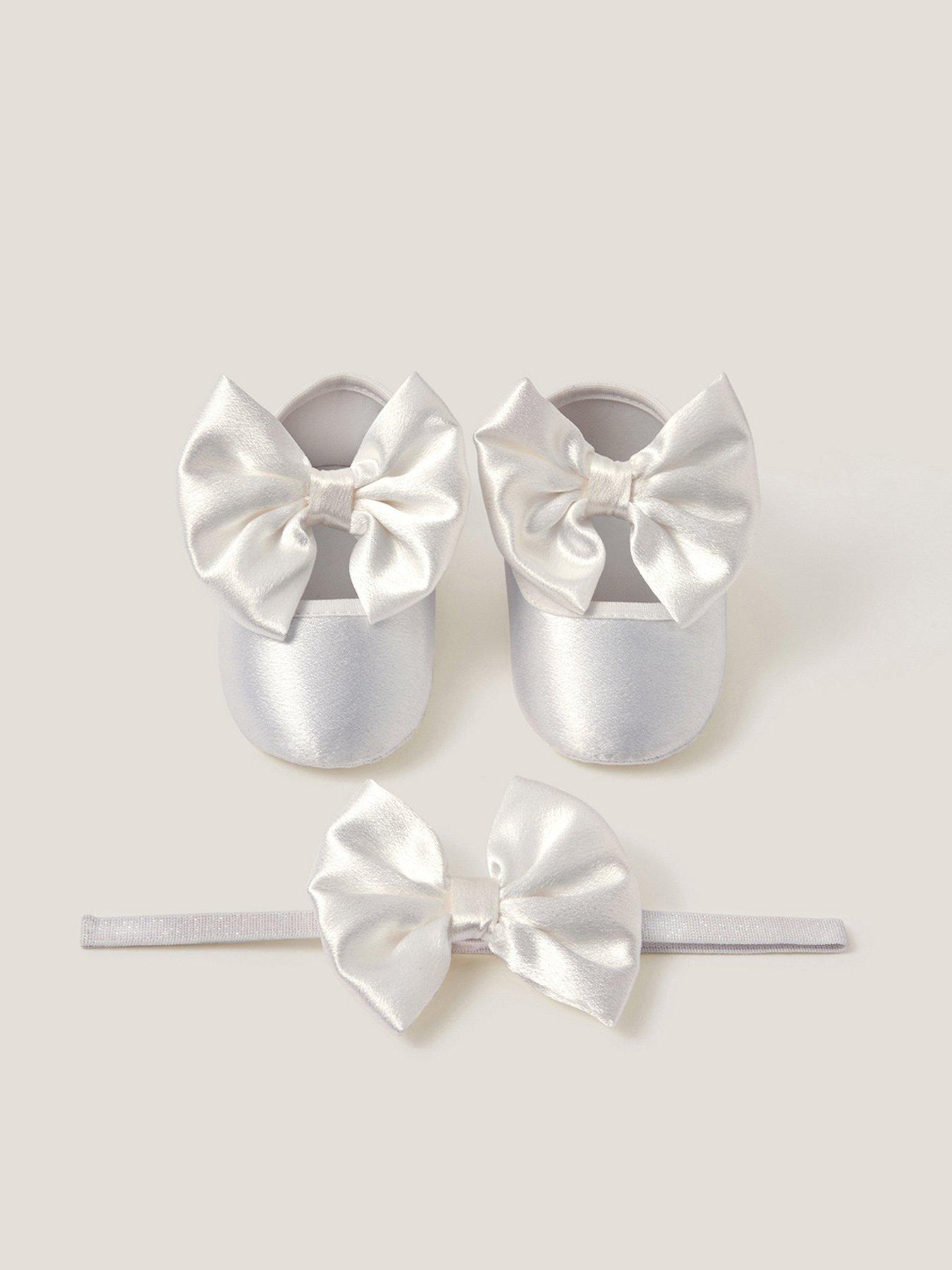 Monsoon Baby Girls Super Bow Booties  &  Bando Set - Light Cream