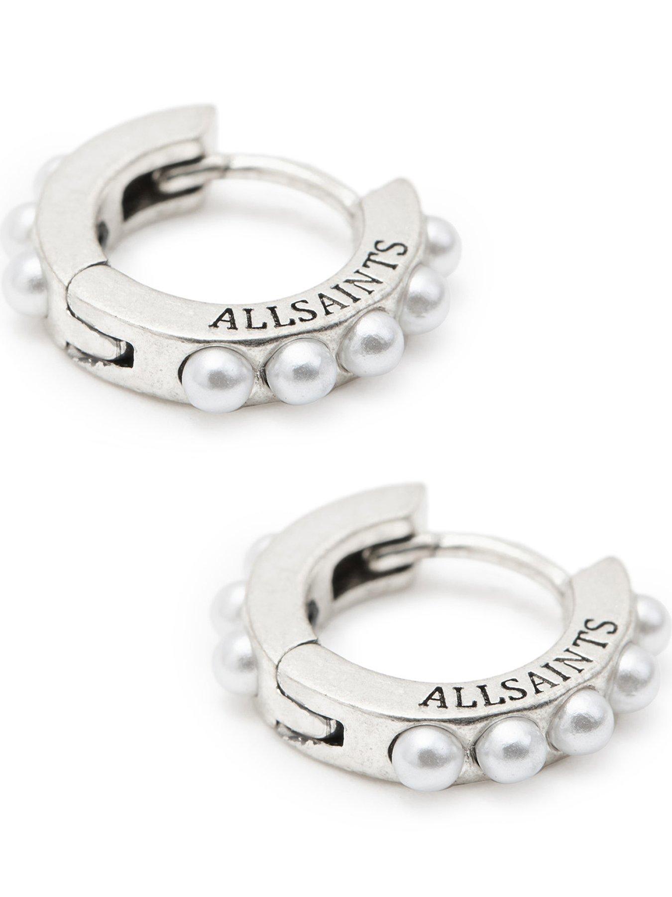  image of allsaints-pearl-hoop-2-pair-earrings-set-silver