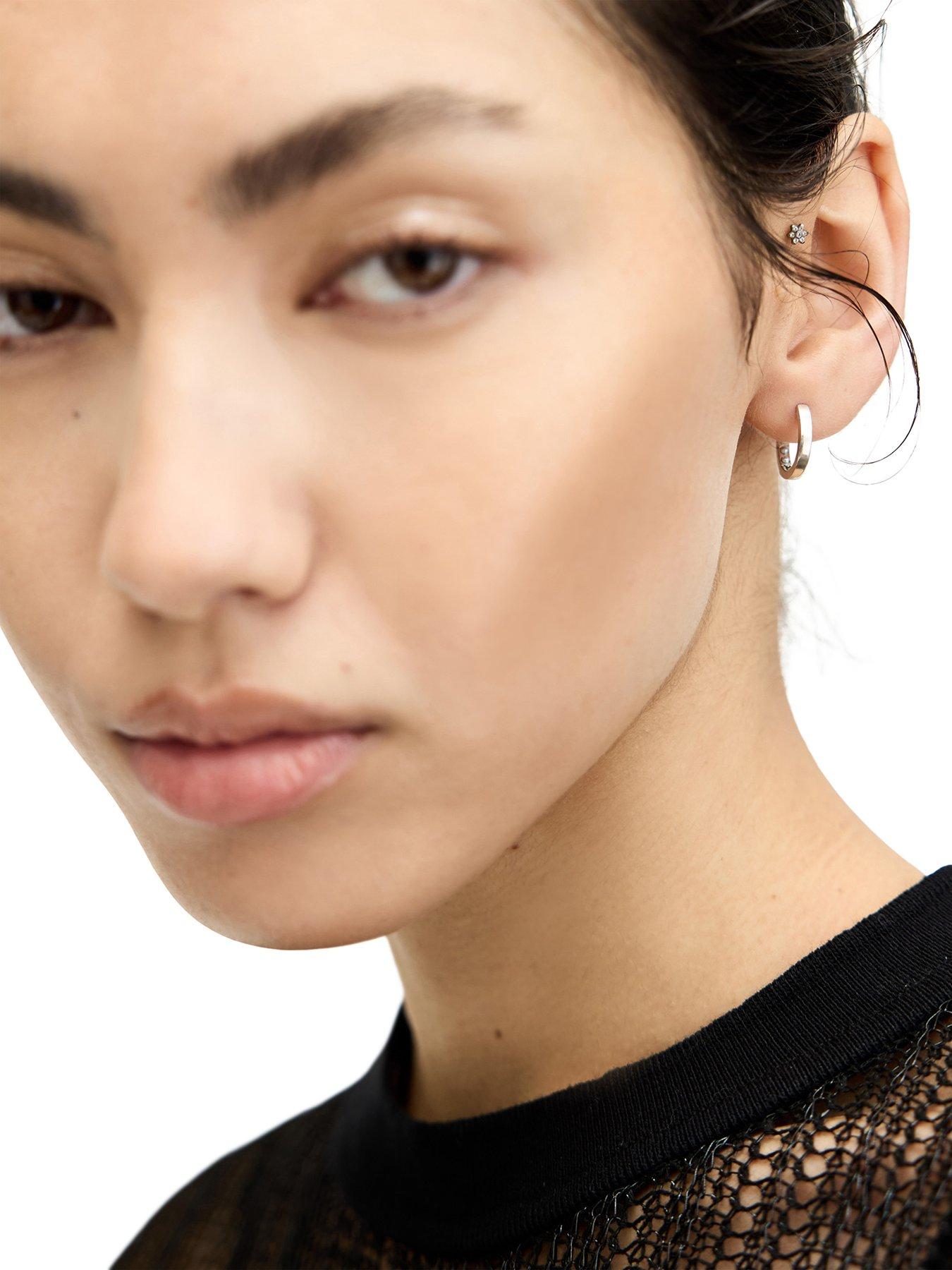  image of allsaints-pearl-hoop-2-pair-earrings-set-silver