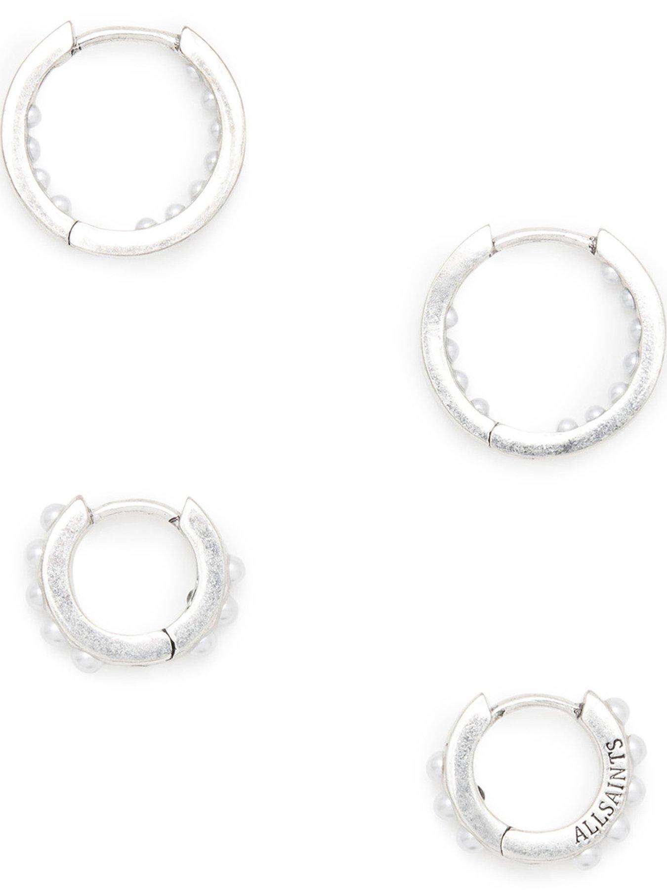  image of allsaints-pearl-hoop-2-pair-earrings-set-silver