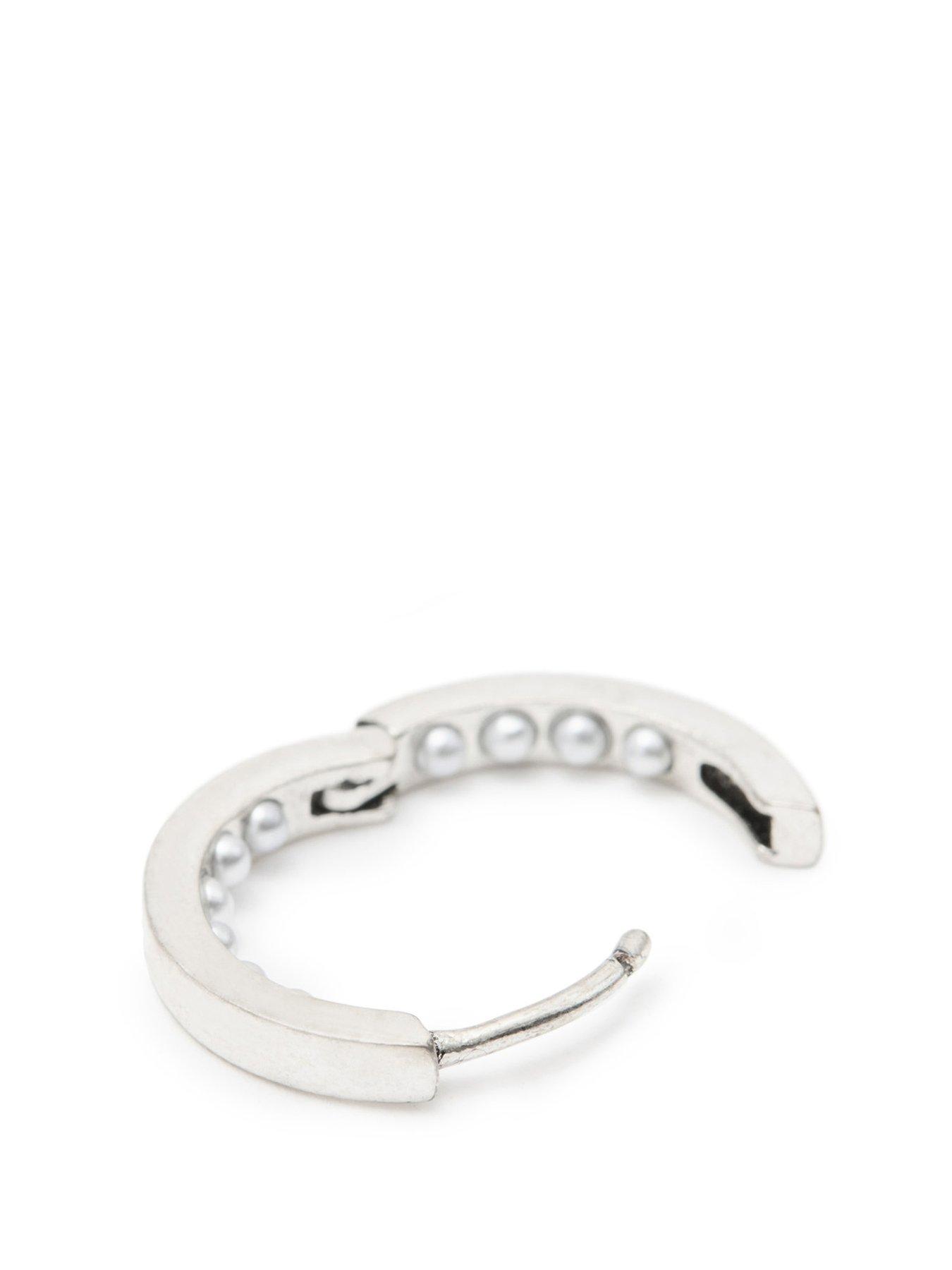  image of allsaints-pearl-hoop-2-pair-earrings-set-silver