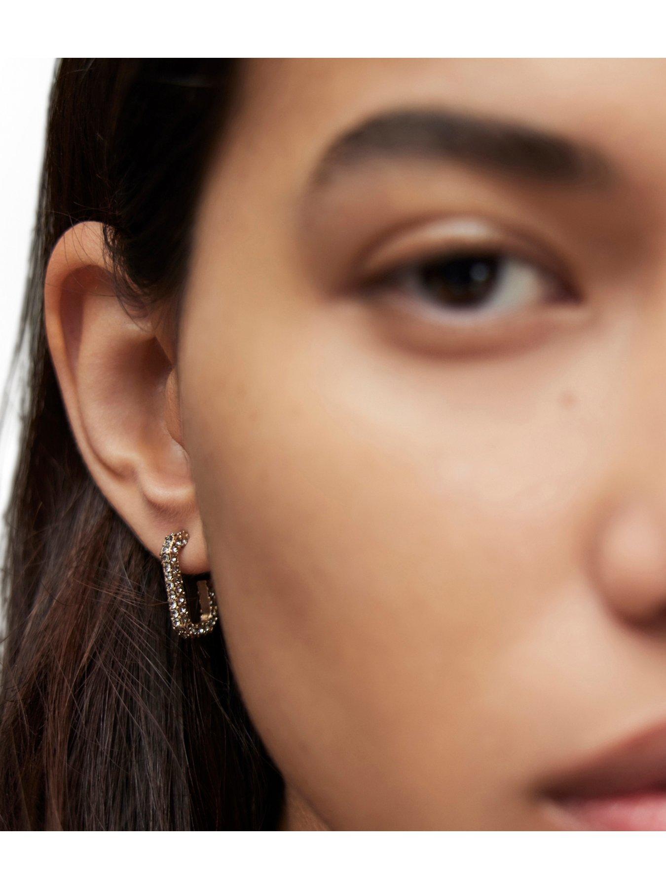  image of allsaints-brass-pave-hex-rectangle-huggie-earrings-gold