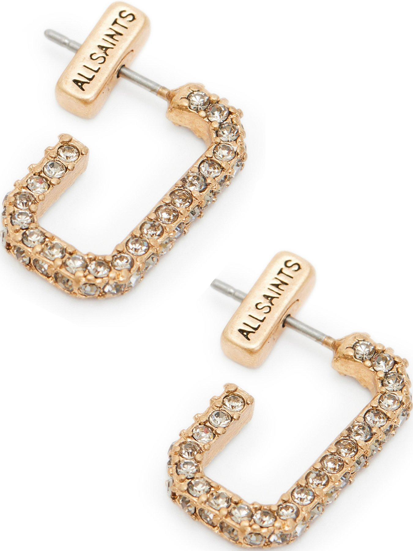  image of allsaints-brass-pave-hex-rectangle-huggie-earrings-gold