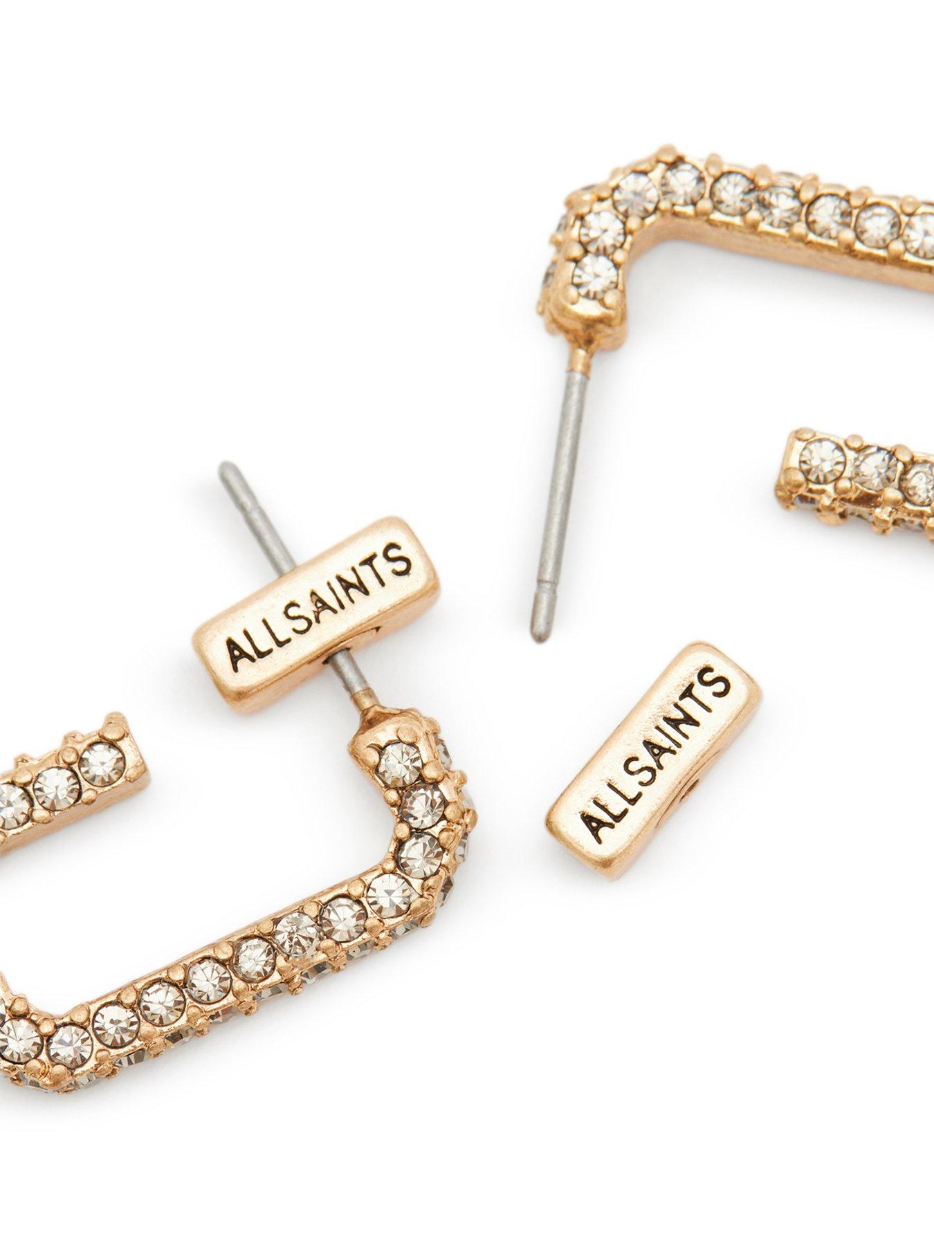  image of allsaints-brass-pave-hex-rectangle-huggie-earrings-gold