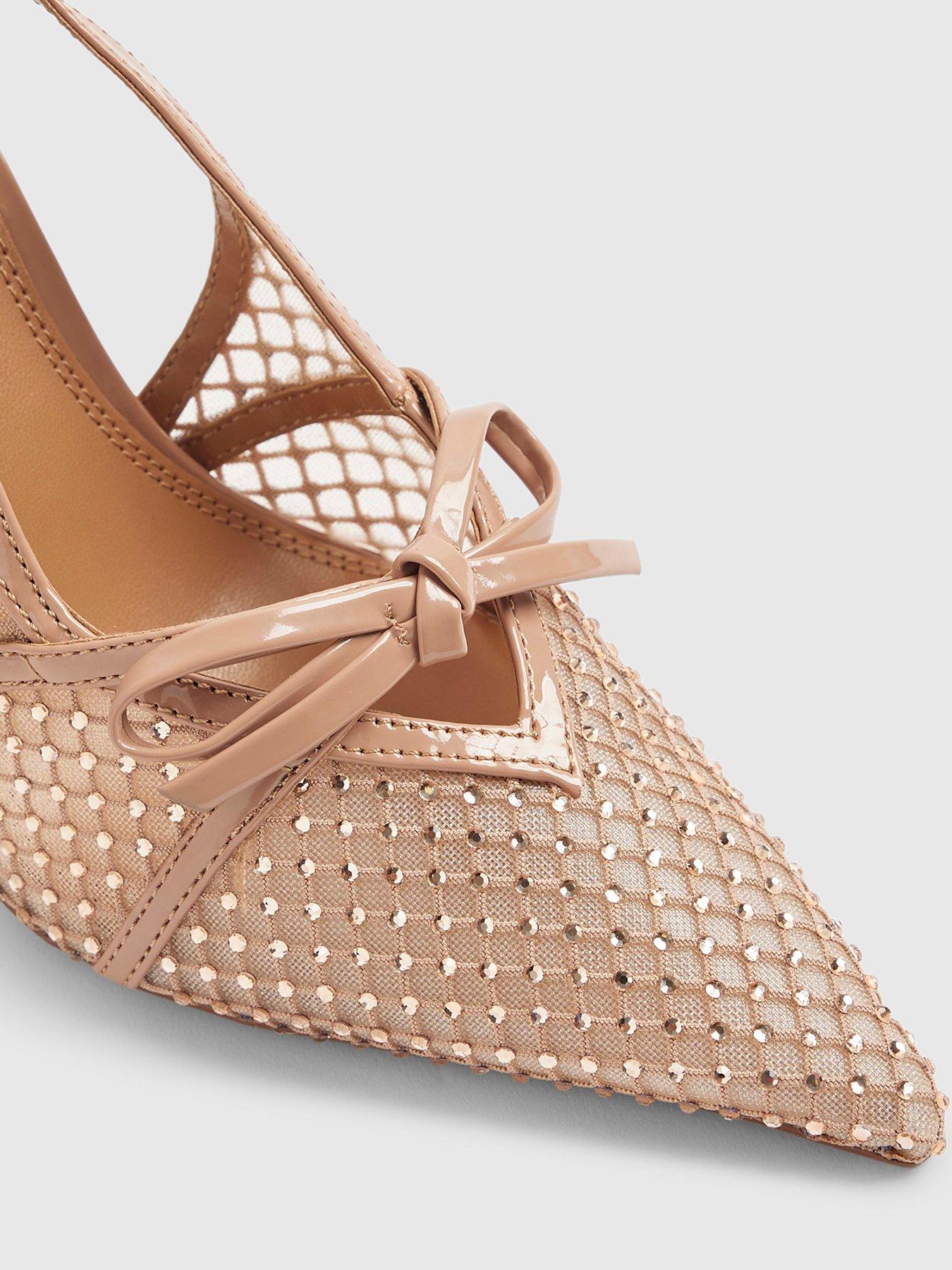 Image 5 of 6 of River Island Mesh Bow Sling Back Shoes - Beige