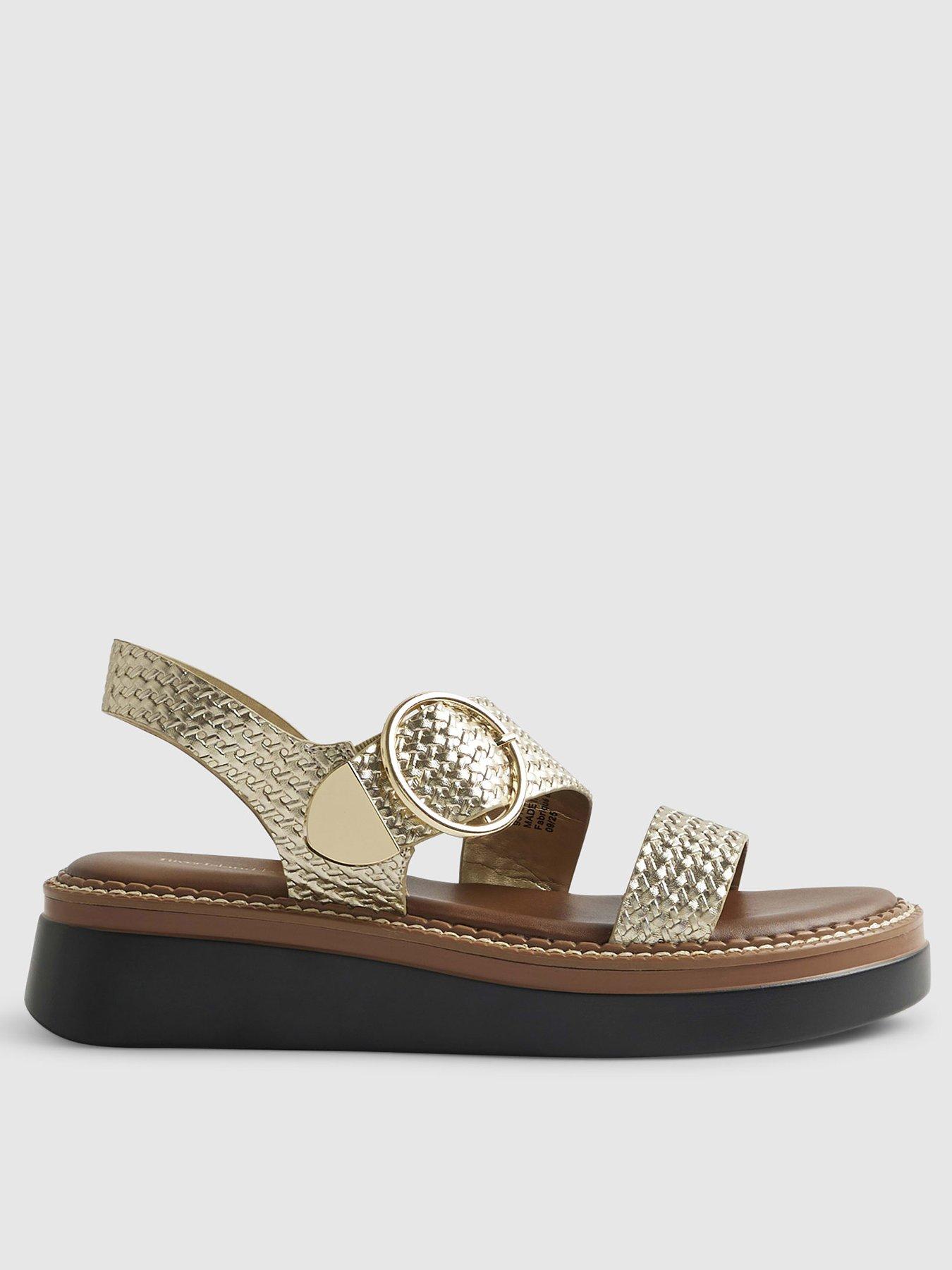 front image of river-island-wide-2-part-ring-buckle-flatform-gold