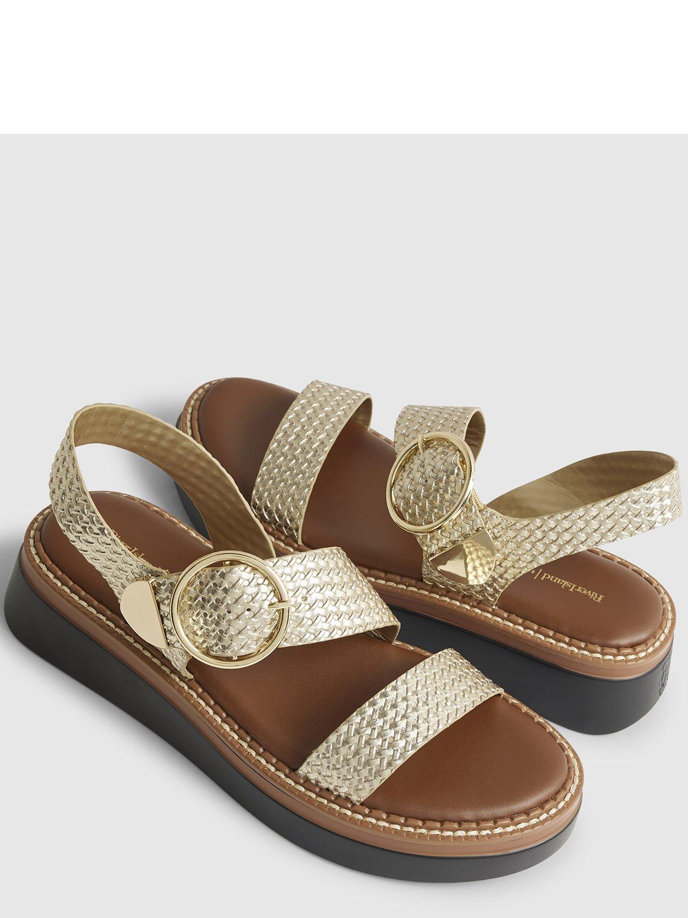  image of river-island-wide-2-part-ring-buckle-flatform-gold