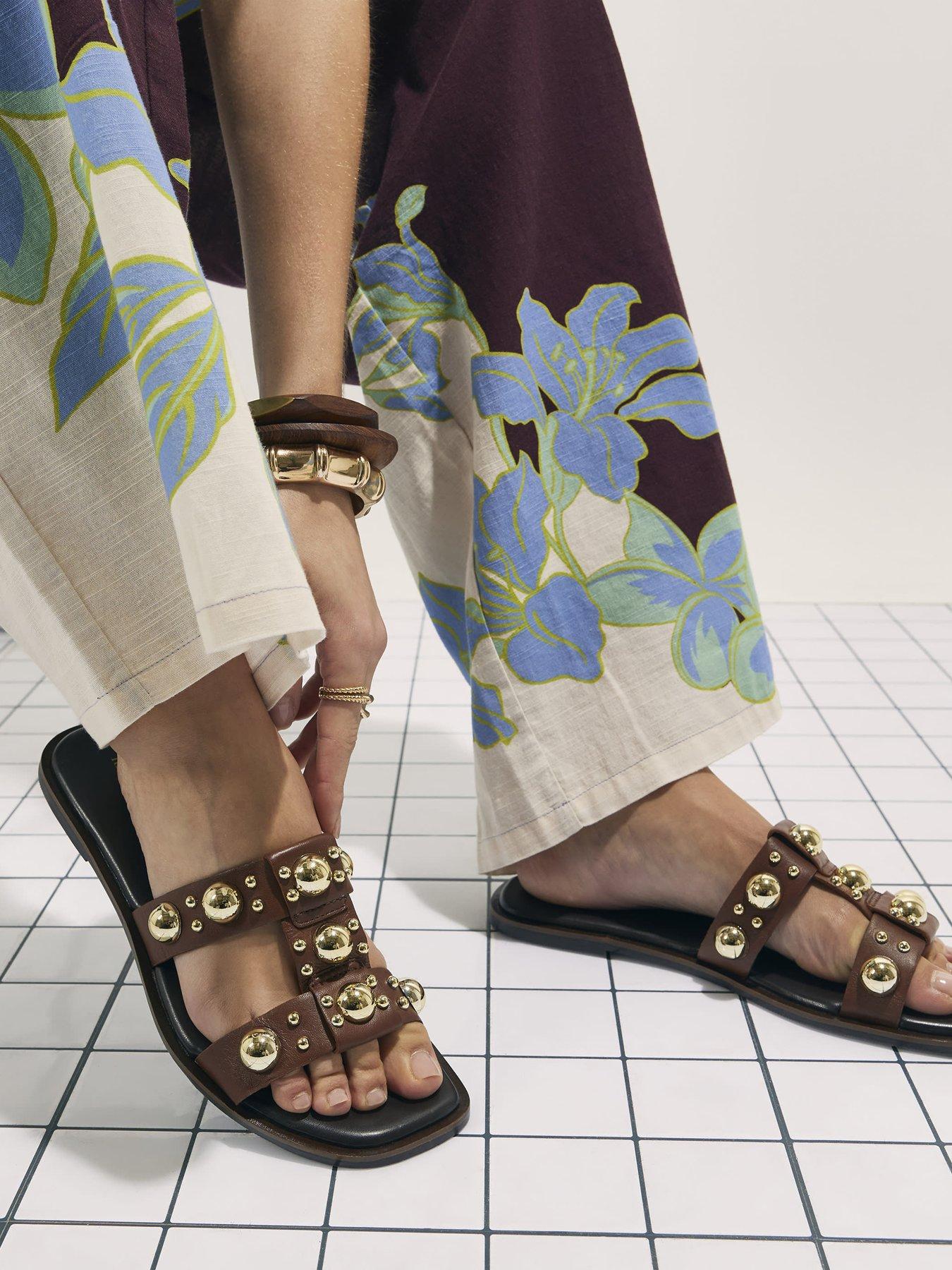  image of river-island-t-bar-studded-flat-sandal-brown