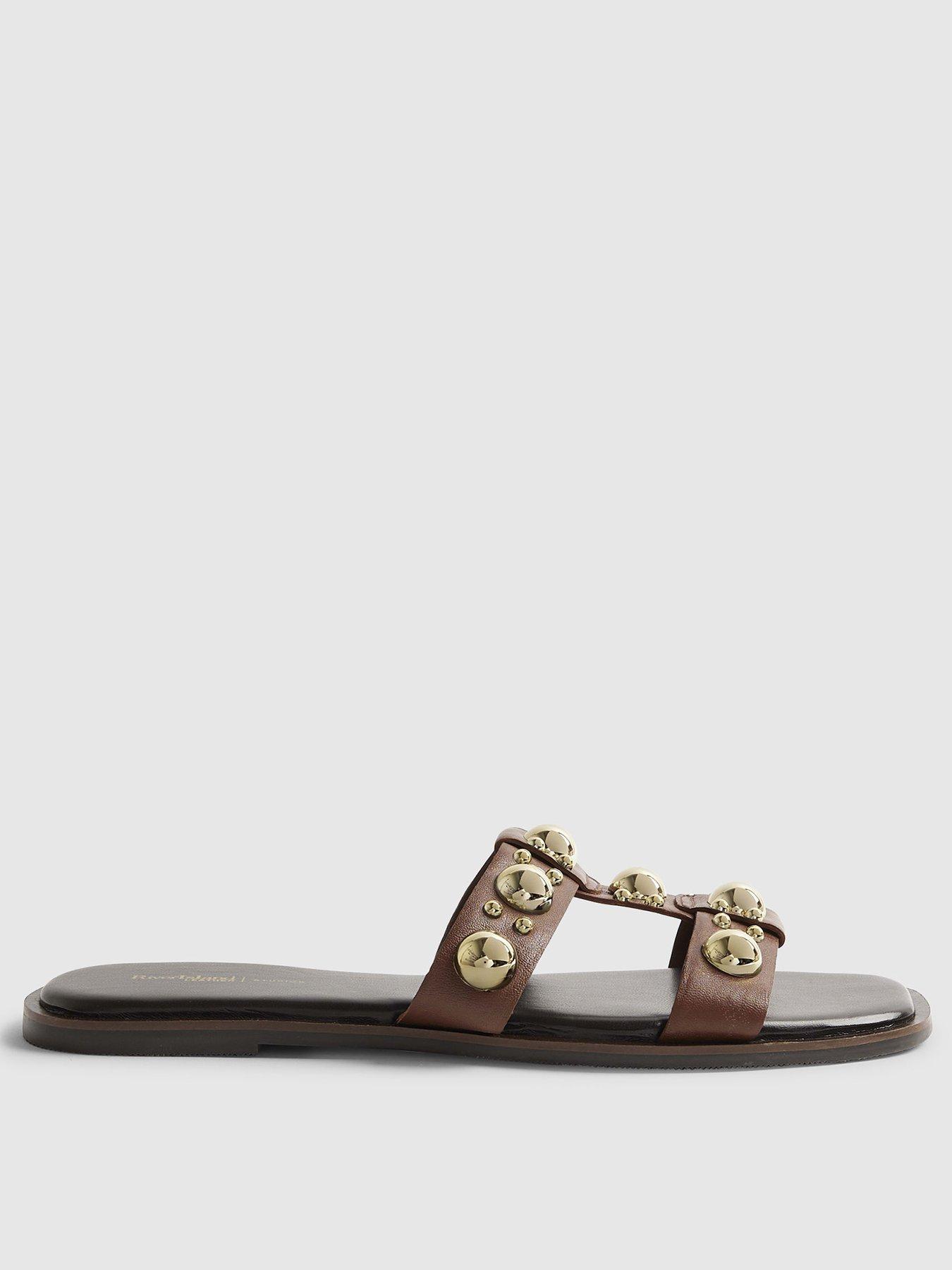  image of river-island-t-bar-studded-flat-sandal-brown