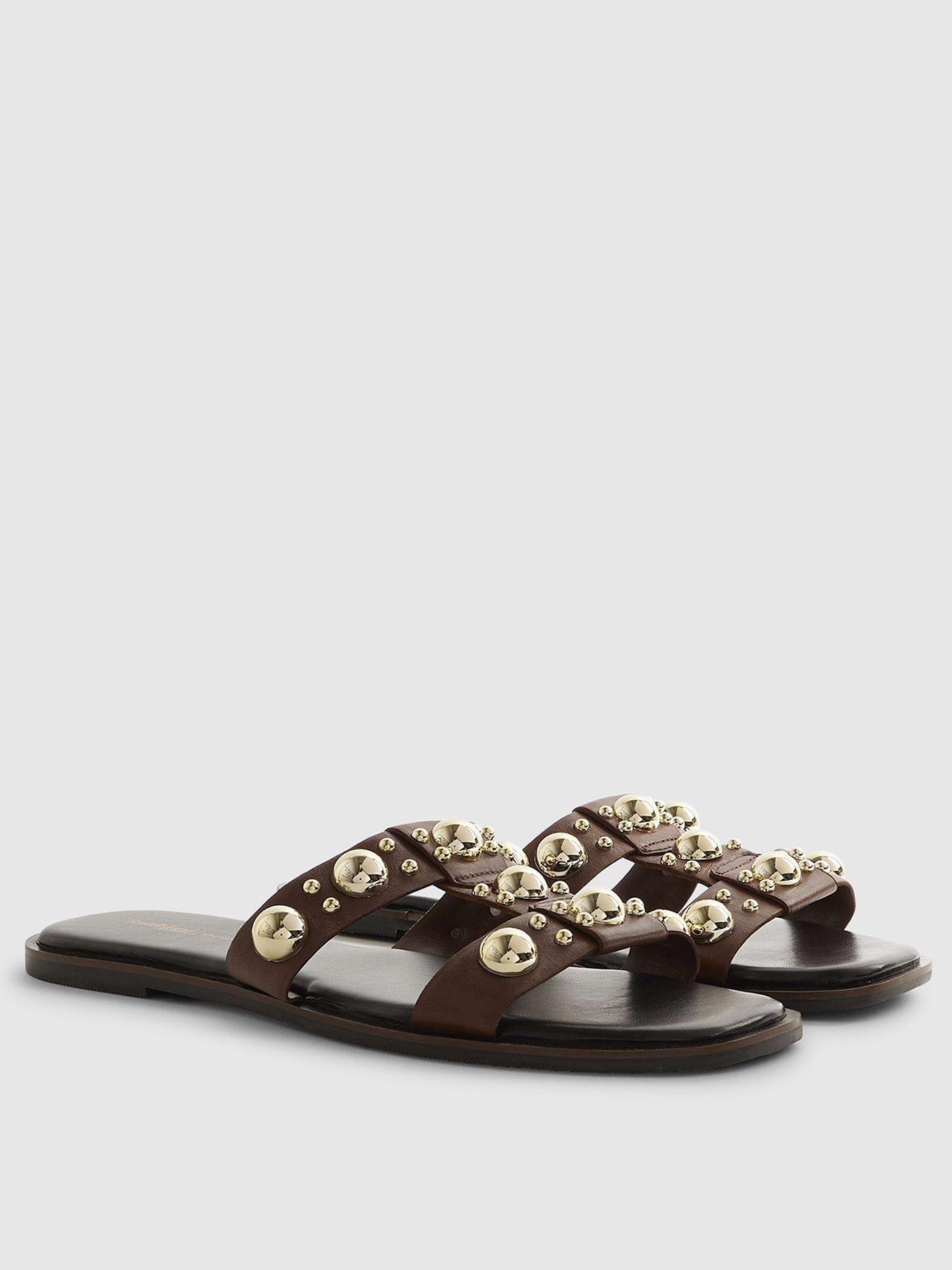  image of river-island-t-bar-studded-flat-sandal-brown
