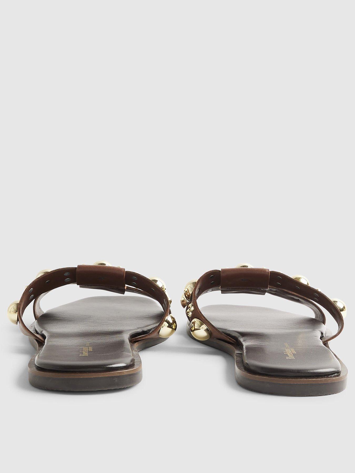  image of river-island-t-bar-studded-flat-sandal-brown