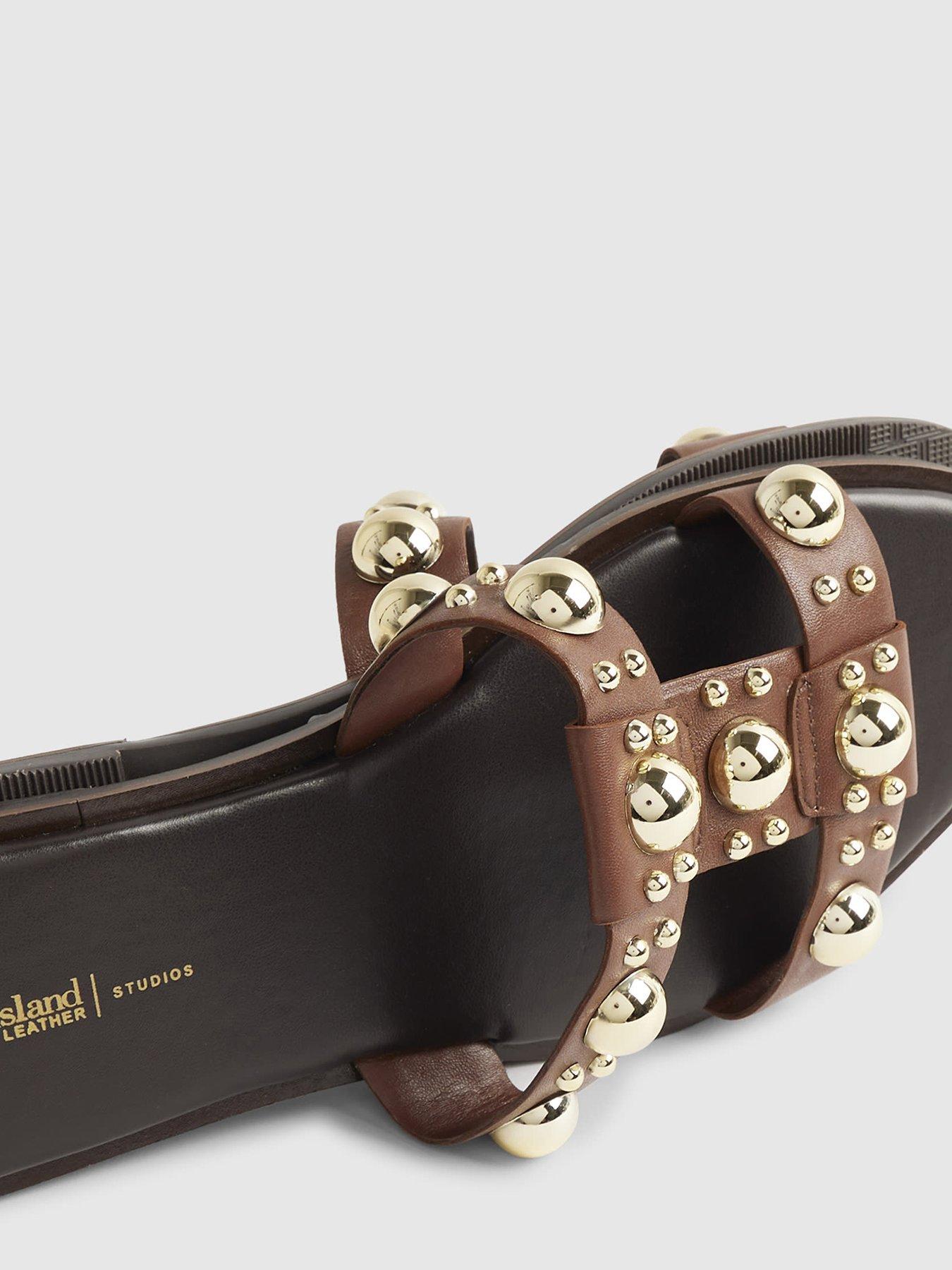  image of river-island-t-bar-studded-flat-sandal-brown