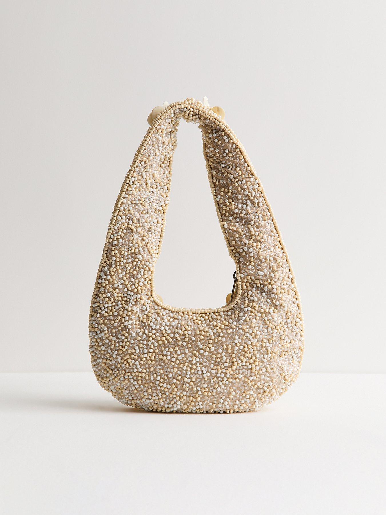 Image 3 of 5 of New Look Flower Shell Beaded Grab Bag - Cream