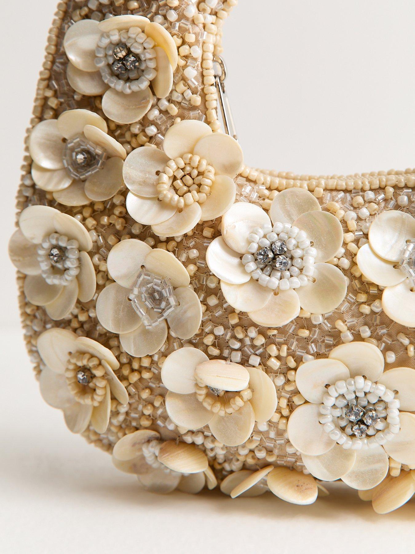 Image 4 of 5 of New Look Flower Shell Beaded Grab Bag - Cream