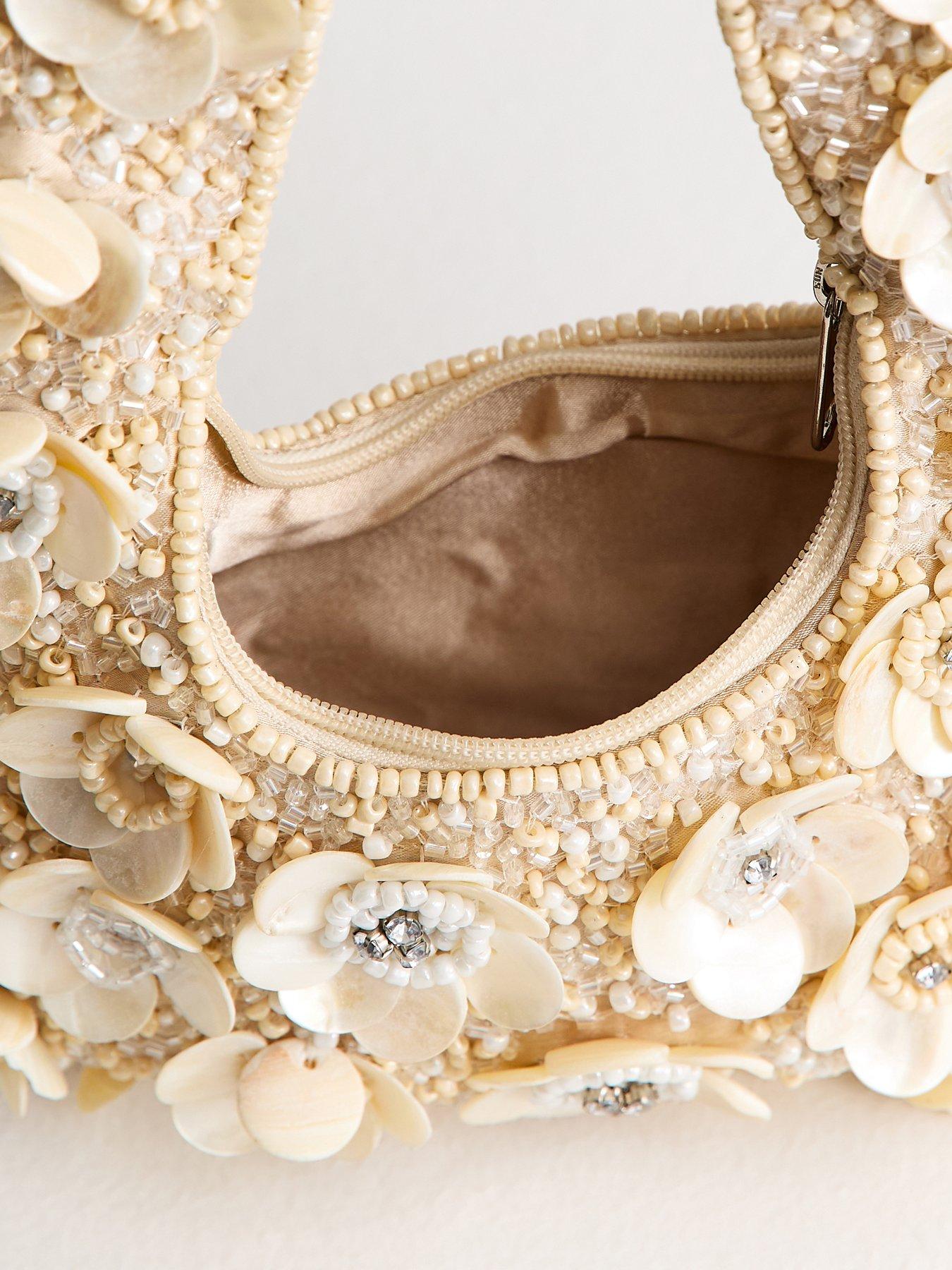 Image 5 of 5 of New Look Flower Shell Beaded Grab Bag - Cream