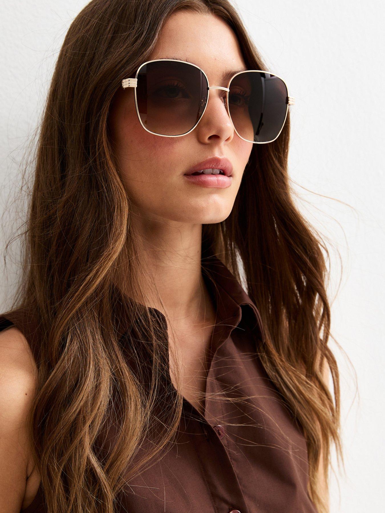 New Look Brown Oversized Round Sunglasses - Gold