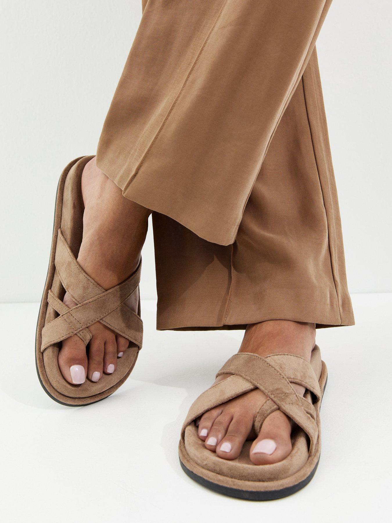  image of new-look-faux-suede-toe-loop-flat-sandals-light-brown