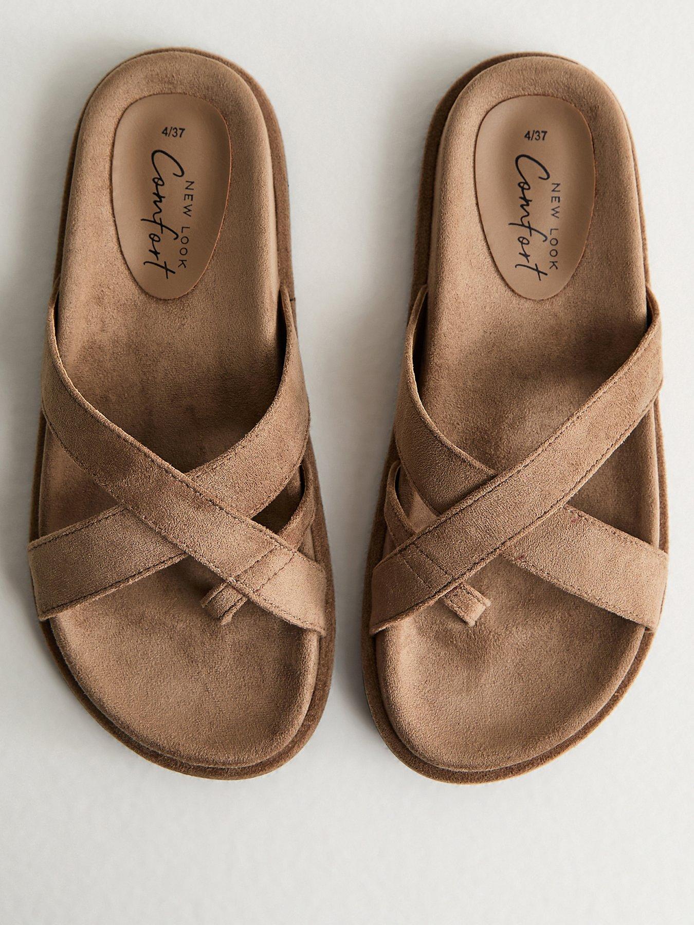  image of new-look-faux-suede-toe-loop-flat-sandals-light-brown