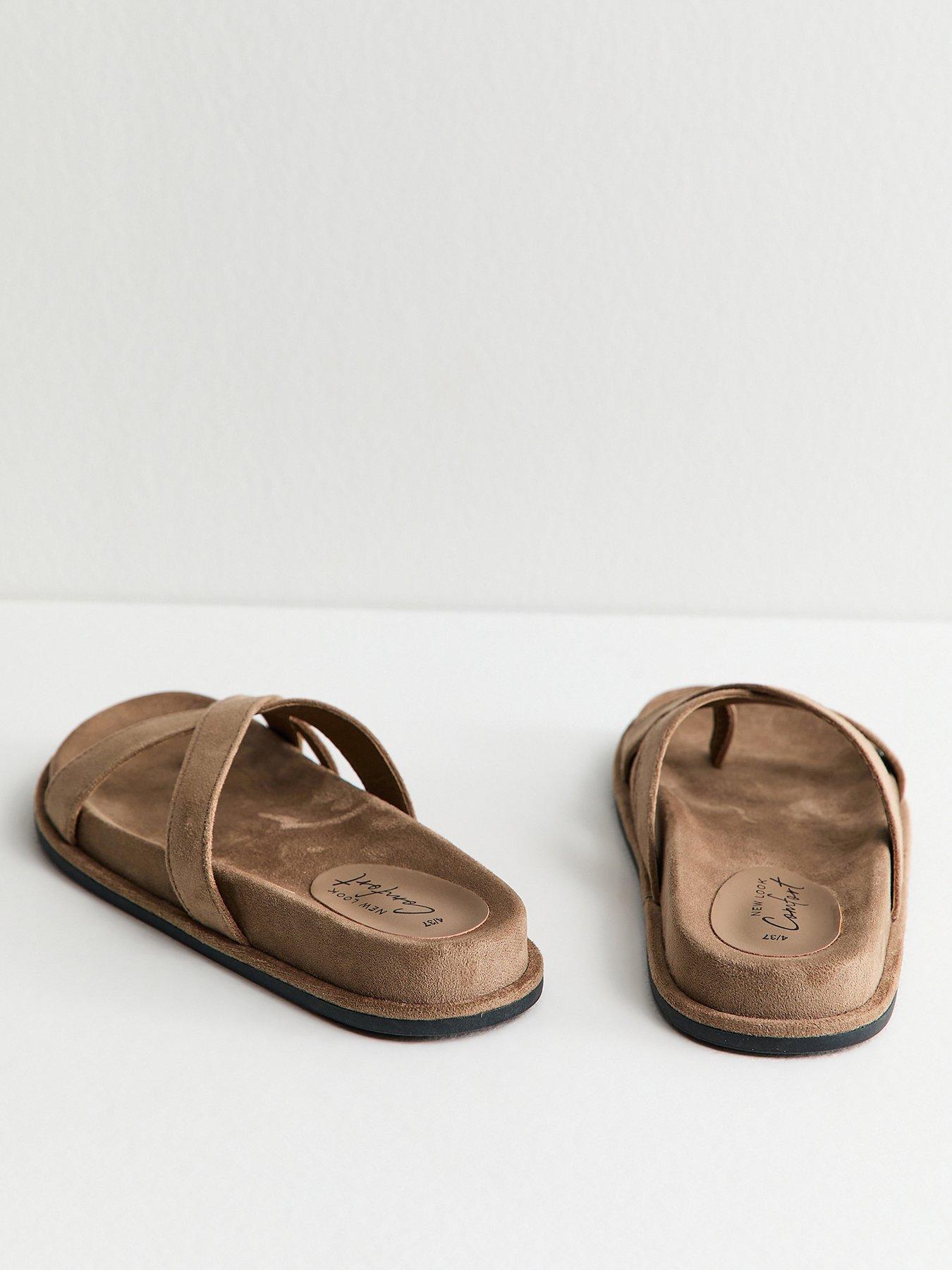  image of new-look-faux-suede-toe-loop-flat-sandals-light-brown