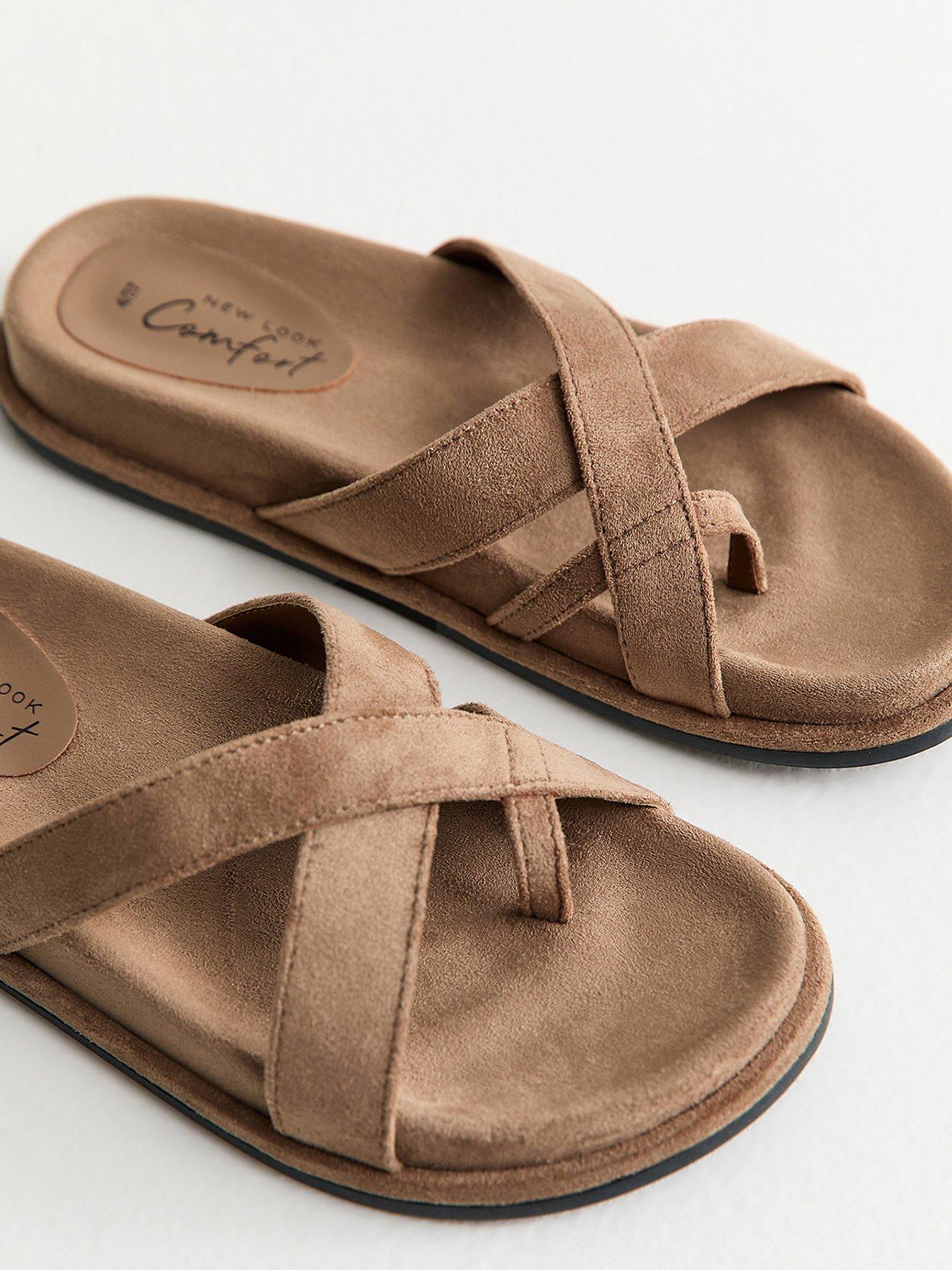  image of new-look-faux-suede-toe-loop-flat-sandals-light-brown