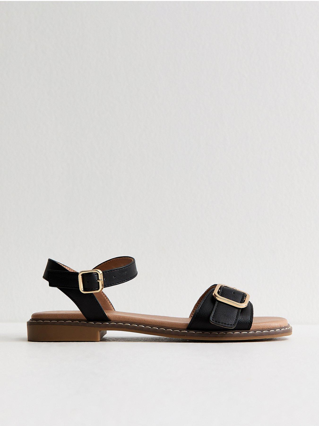 New Look Buckled Strap Faux Leather Sandals - Black