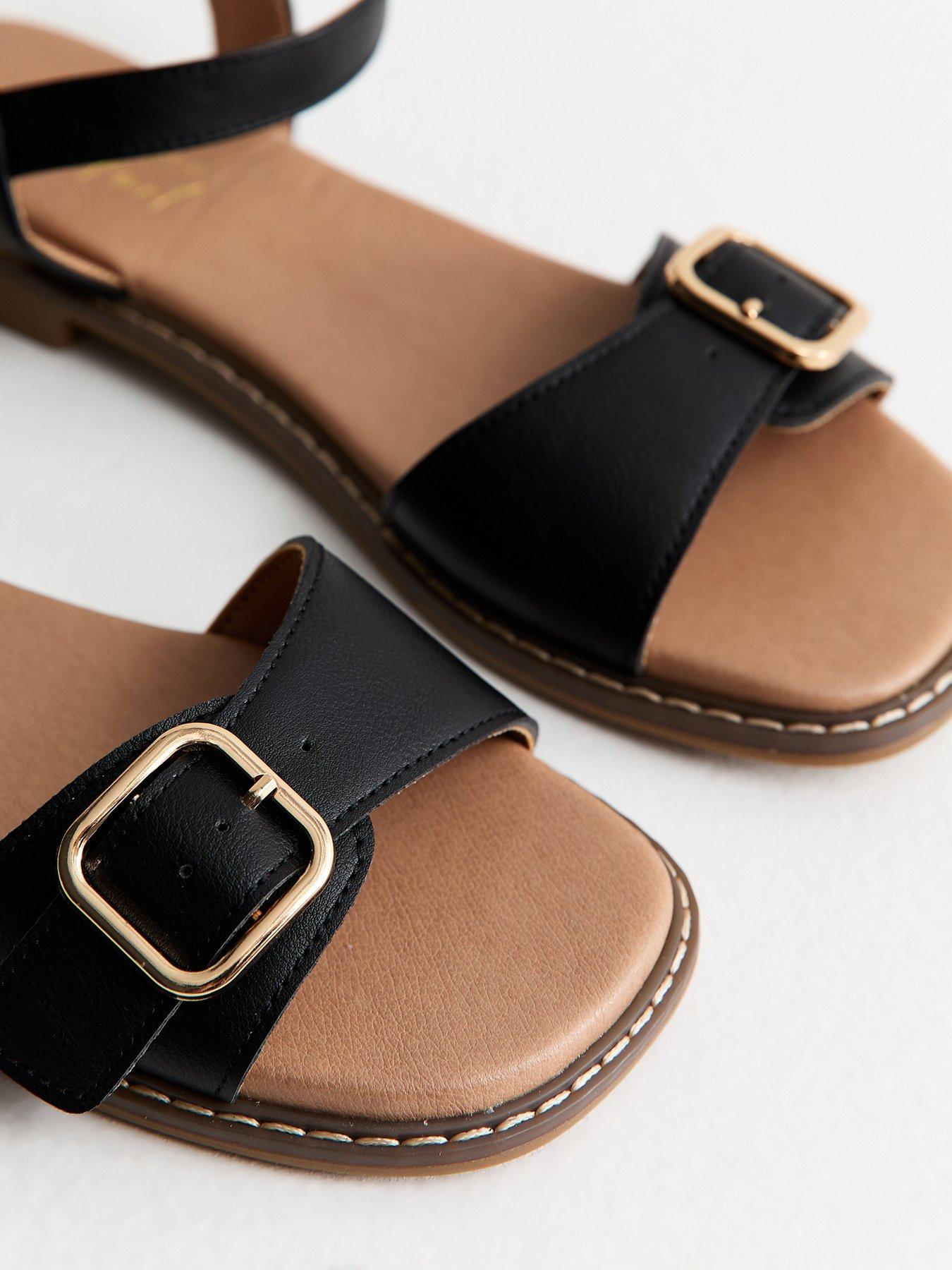 New Look Buckled Strap Faux Leather Sandals - Black | Littlewoods