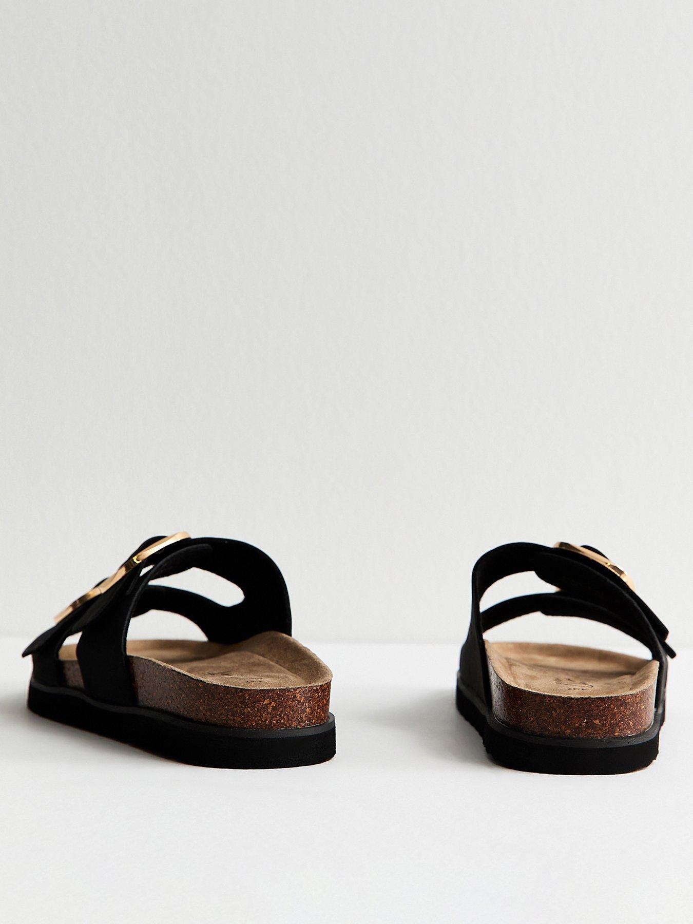  image of new-look-cork-sole-double-strap-mule-sandals-black