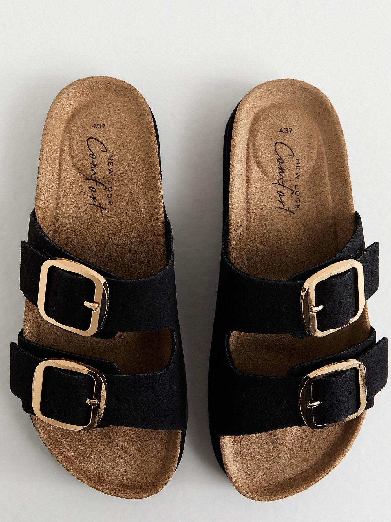  image of new-look-cork-sole-double-strap-mule-sandals-black