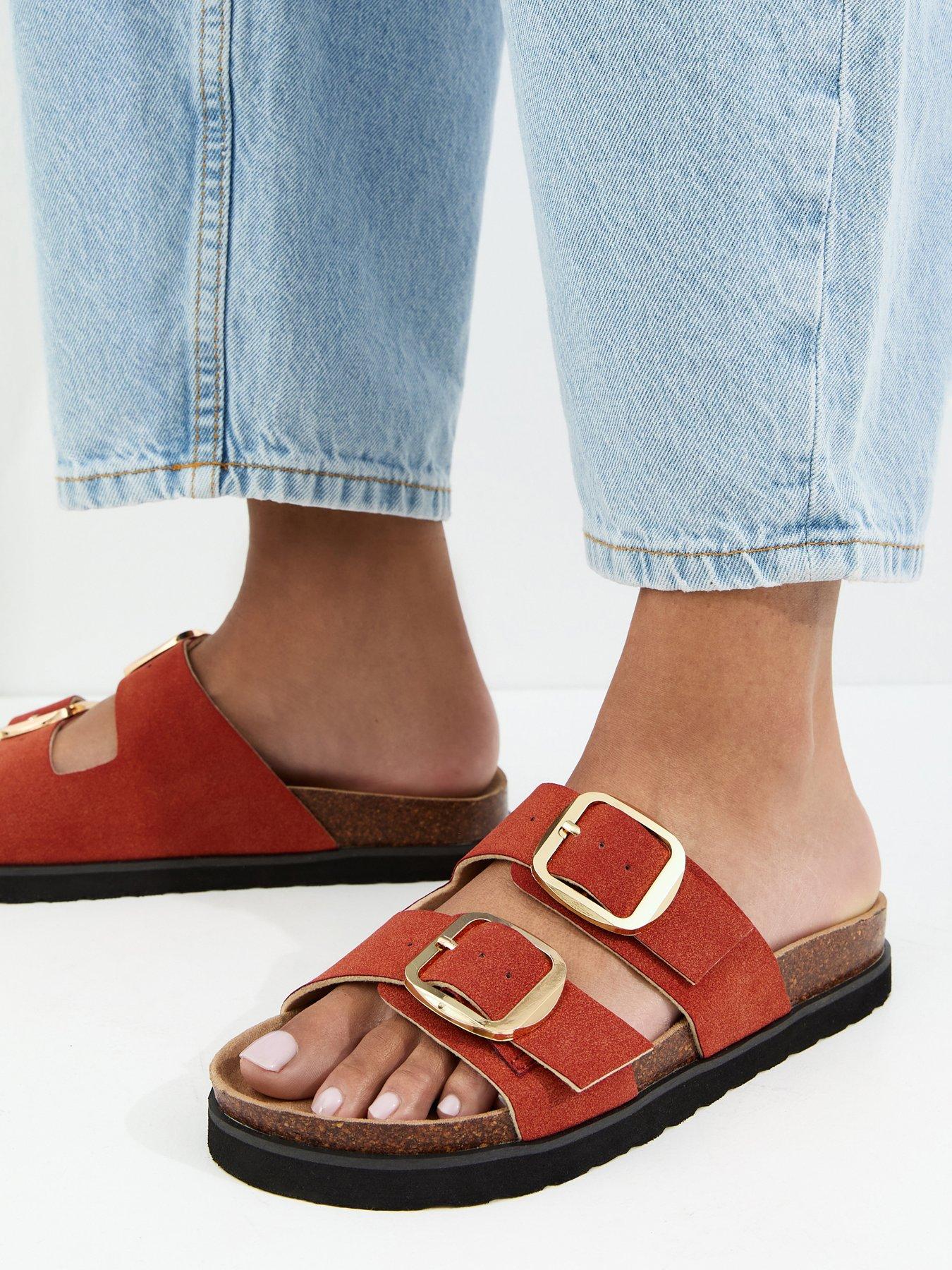  image of new-look-rust-cork-sole-double-strap-mule-sandals-brown