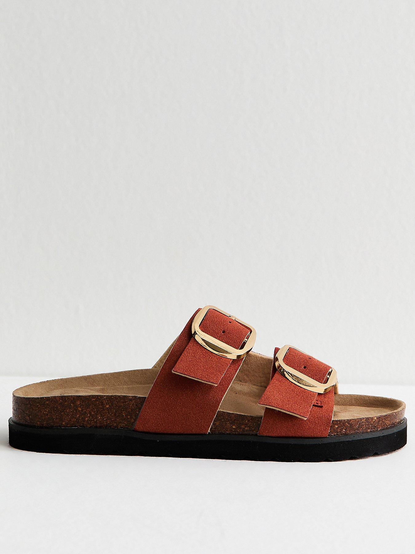  image of new-look-rust-cork-sole-double-strap-mule-sandals-brown