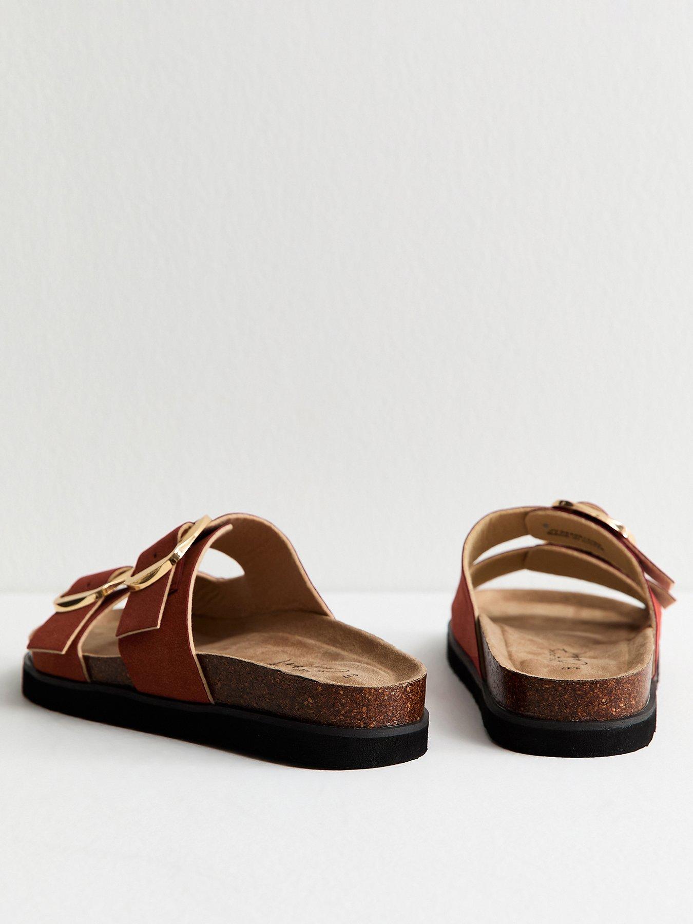  image of new-look-rust-cork-sole-double-strap-mule-sandals-brown