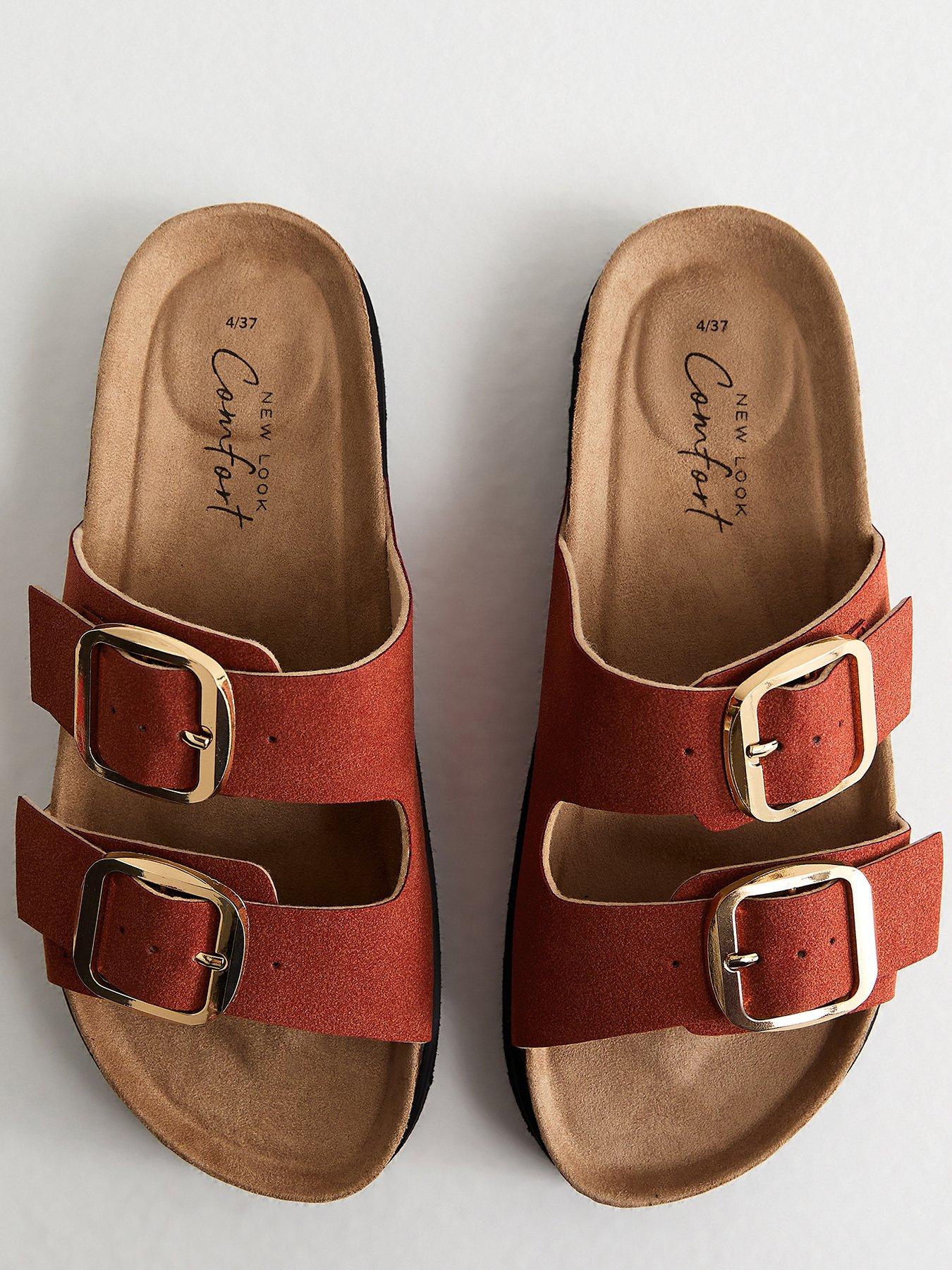 image of new-look-rust-cork-sole-double-strap-mule-sandals-brown