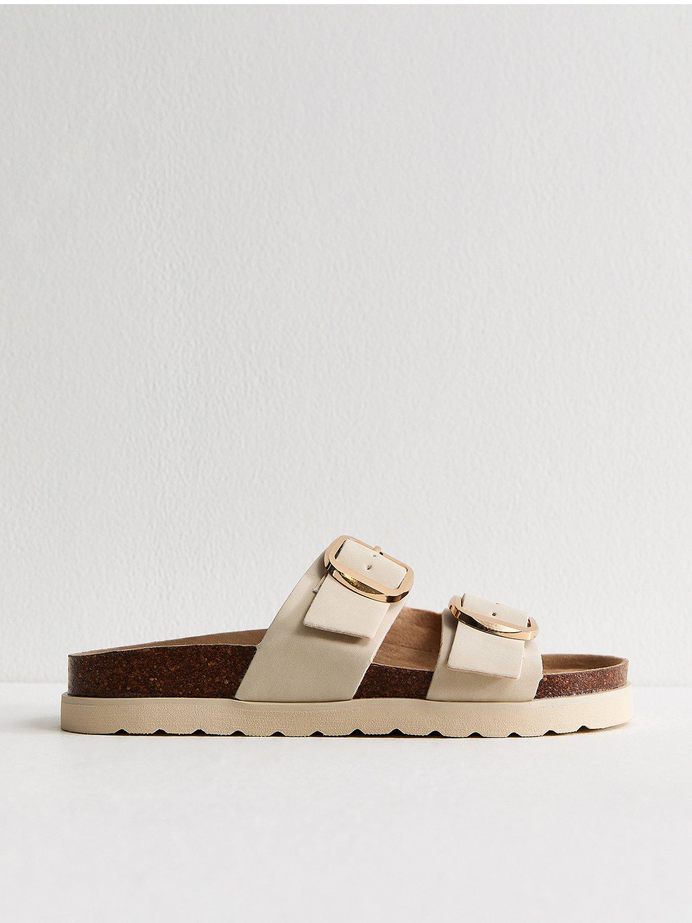 Image 1 of 6 of New Look Off White Cork Sole Double Strap Mule Sandals