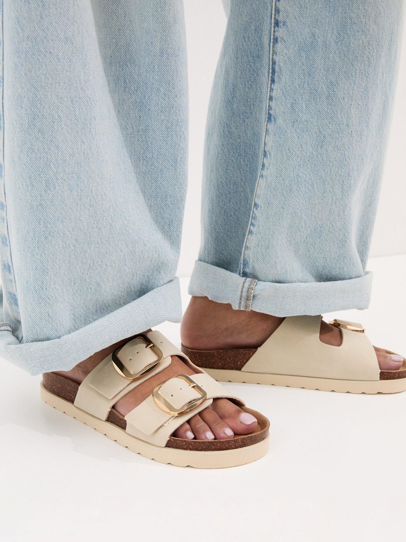 Image 2 of 6 of New Look Off White Cork Sole Double Strap Mule Sandals