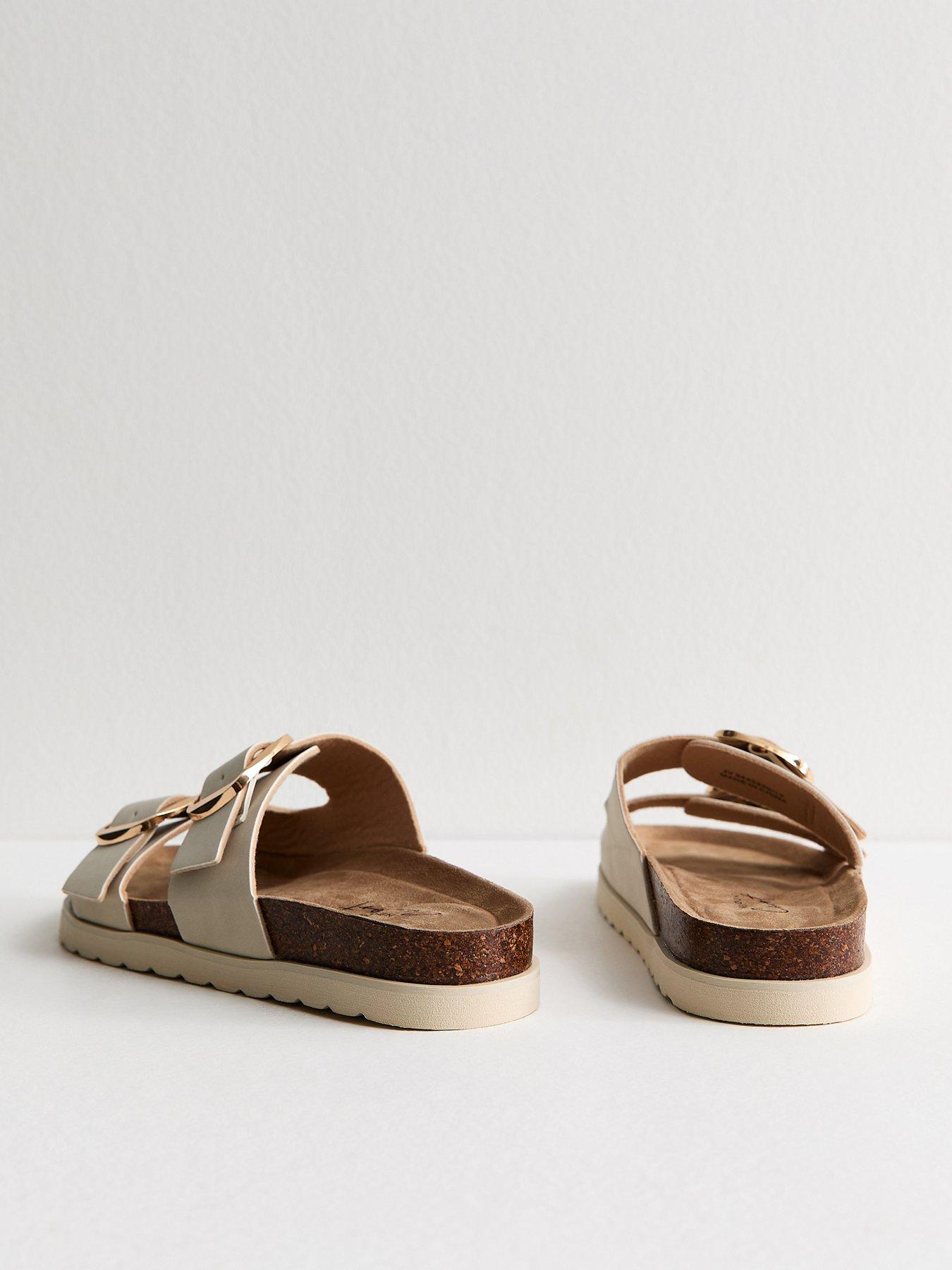 Image 3 of 6 of New Look Off White Cork Sole Double Strap Mule Sandals