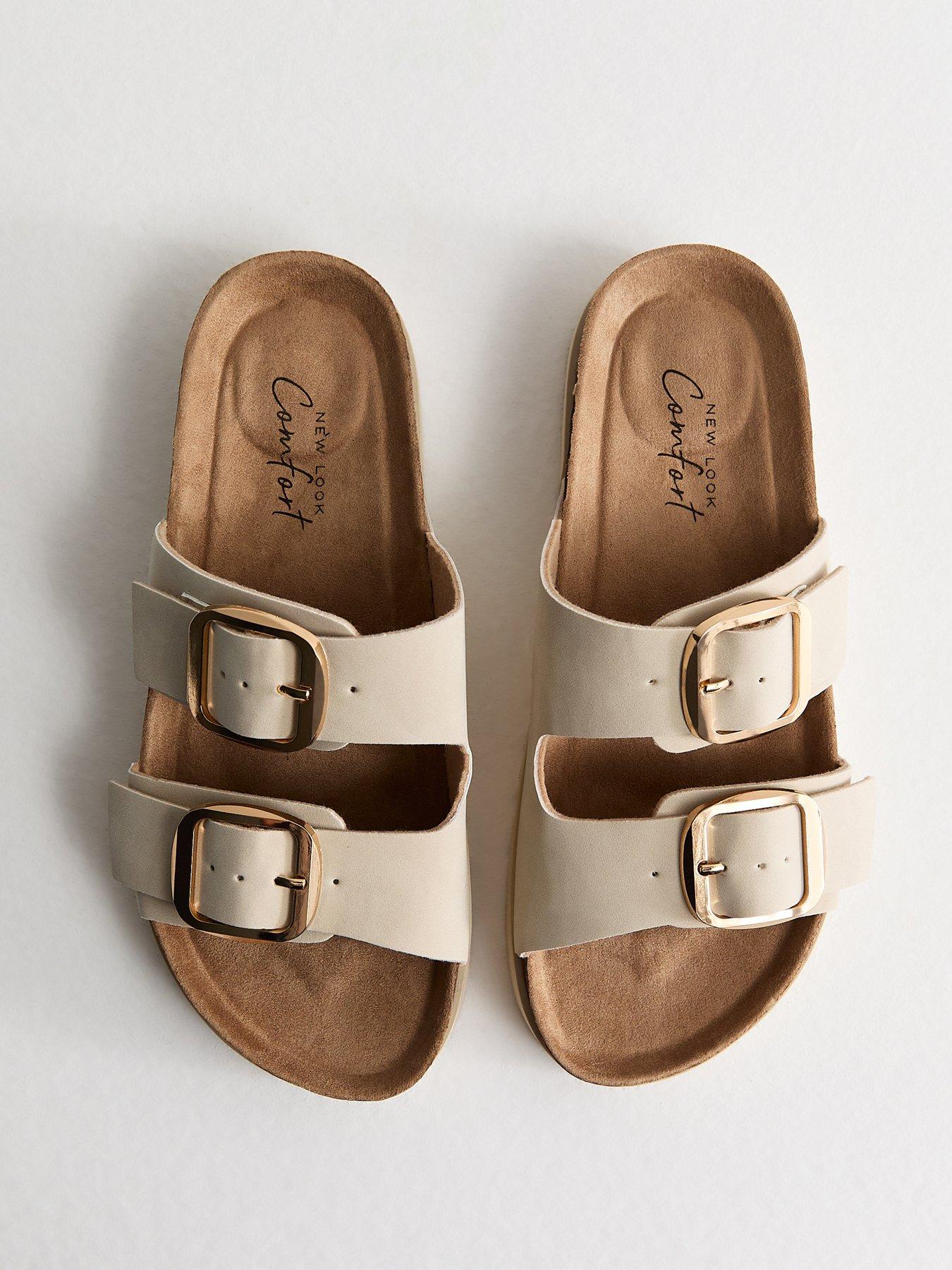 Image 4 of 6 of New Look Off White Cork Sole Double Strap Mule Sandals