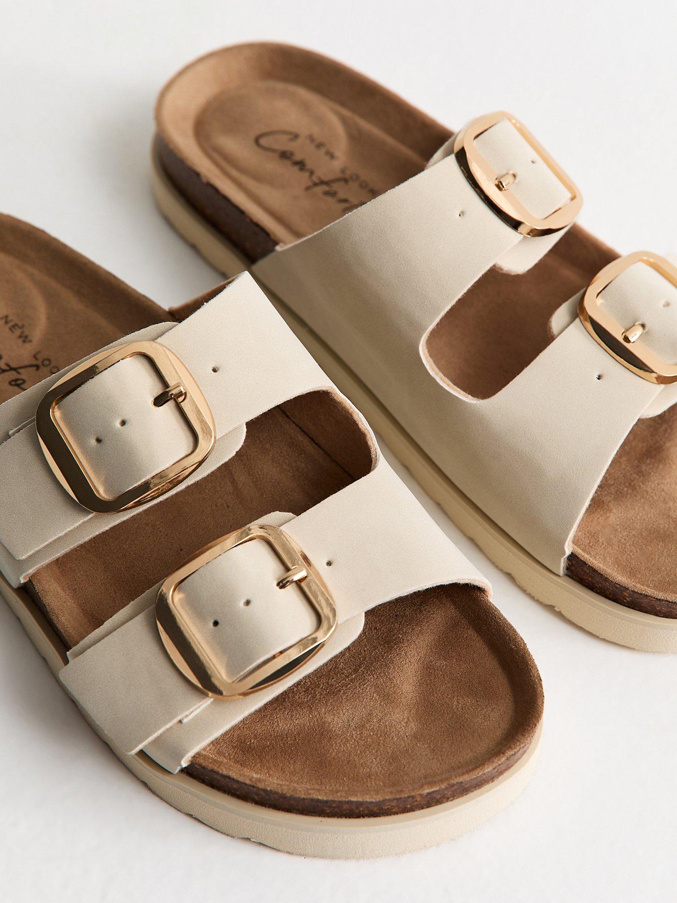Image 5 of 6 of New Look Off White Cork Sole Double Strap Mule Sandals