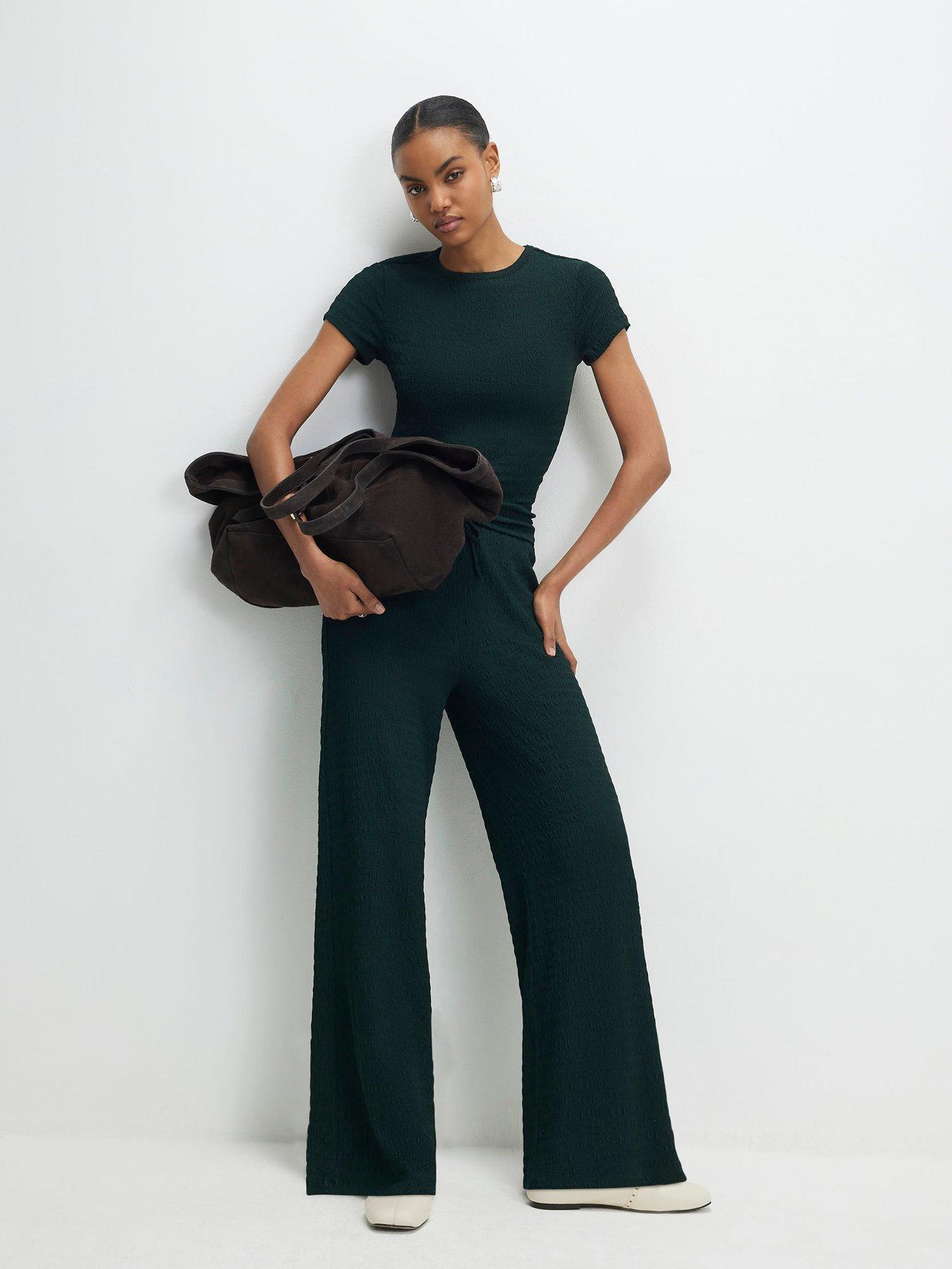  image of river-island-texture-wide-leg-trouser-green