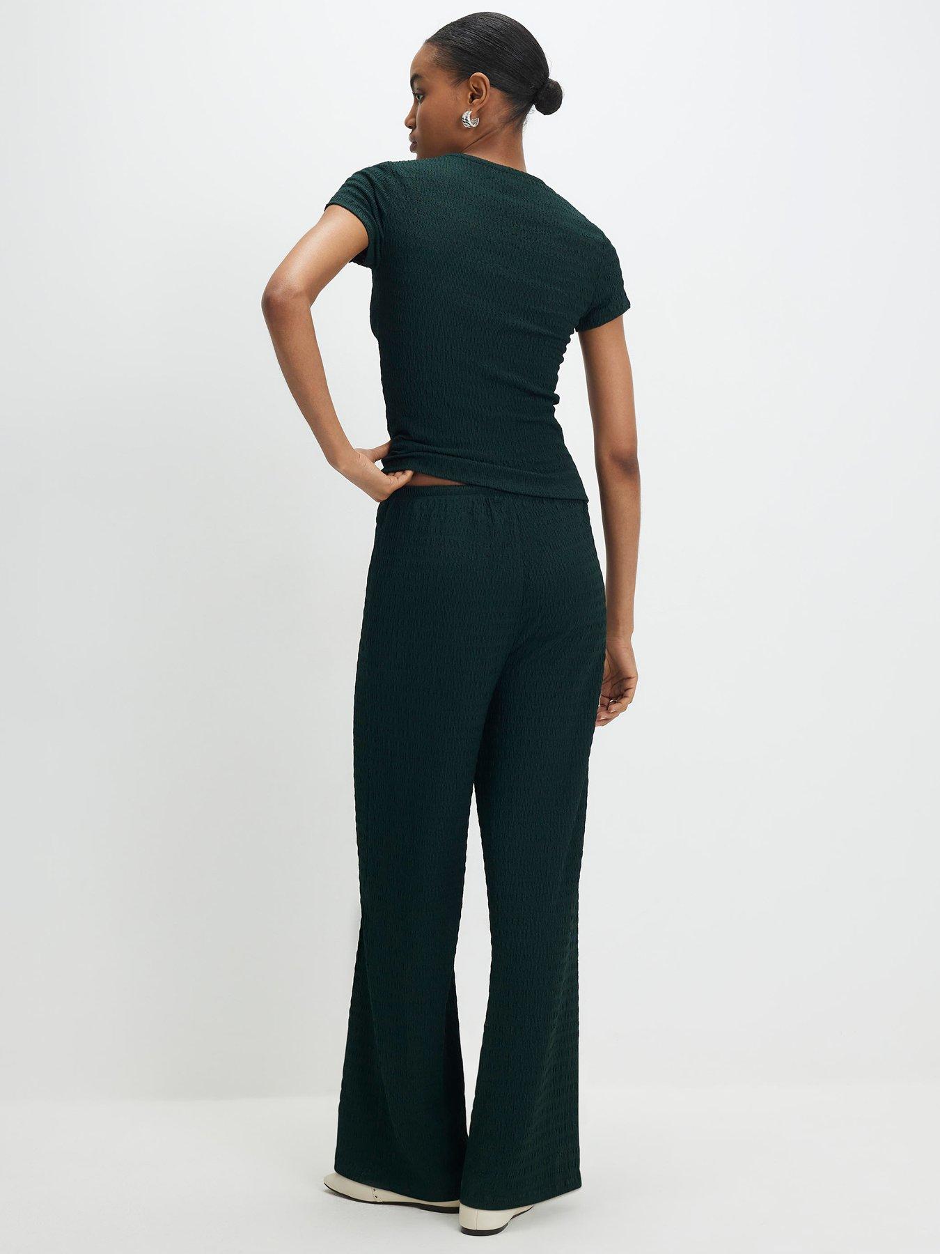  image of river-island-texture-wide-leg-trouser-green
