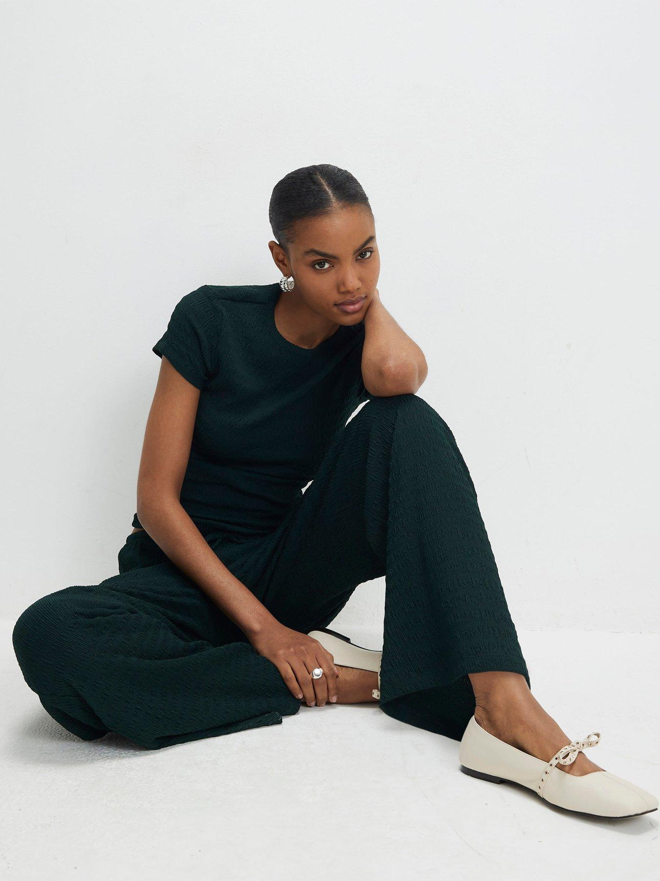  image of river-island-texture-wide-leg-trouser-green