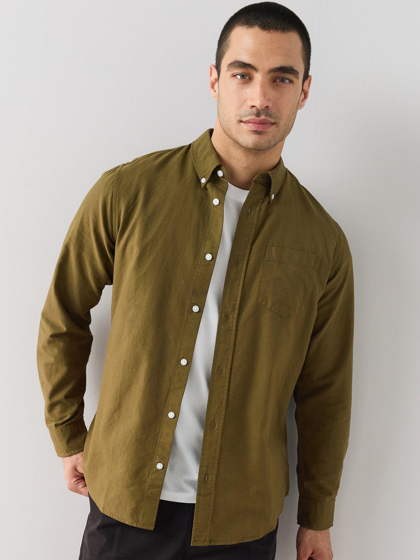 Image 1 of 7 of The Very Collection Long Sleeve Oxford Shirt - Dark Khaki