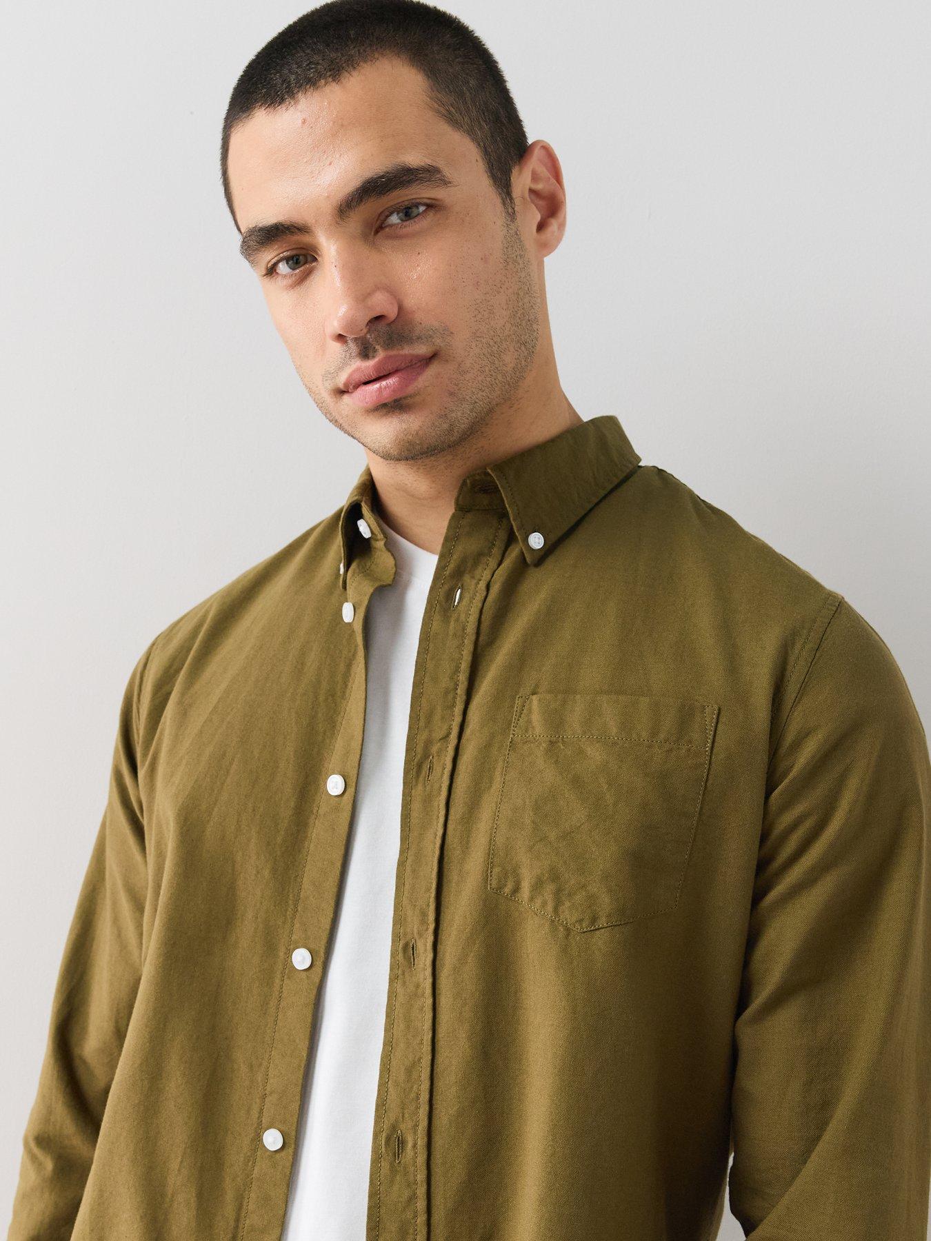Image 4 of 7 of The Very Collection Long Sleeve Oxford Shirt - Dark Khaki