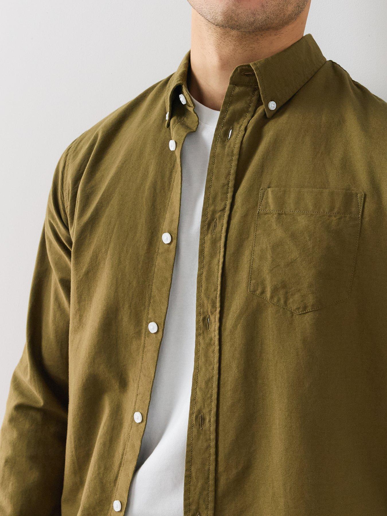 Image 5 of 7 of The Very Collection Long Sleeve Oxford Shirt - Dark Khaki