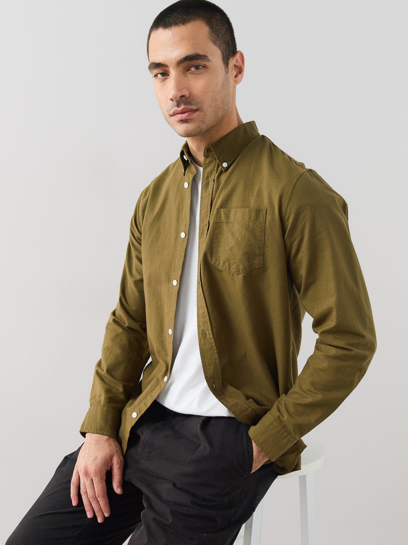 Image 6 of 7 of The Very Collection Long Sleeve Oxford Shirt - Dark Khaki