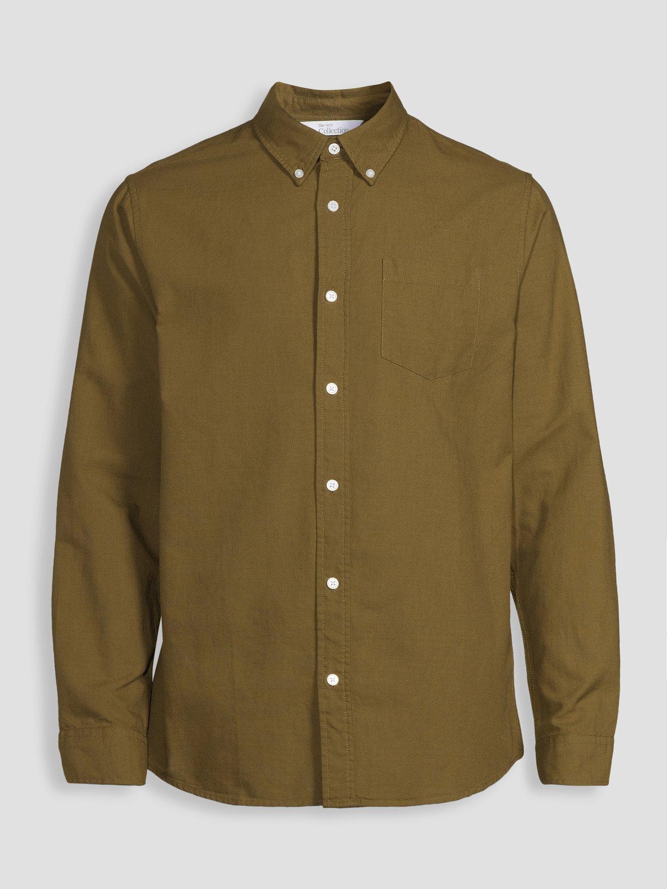 Image 7 of 7 of The Very Collection Long Sleeve Oxford Shirt - Dark Khaki