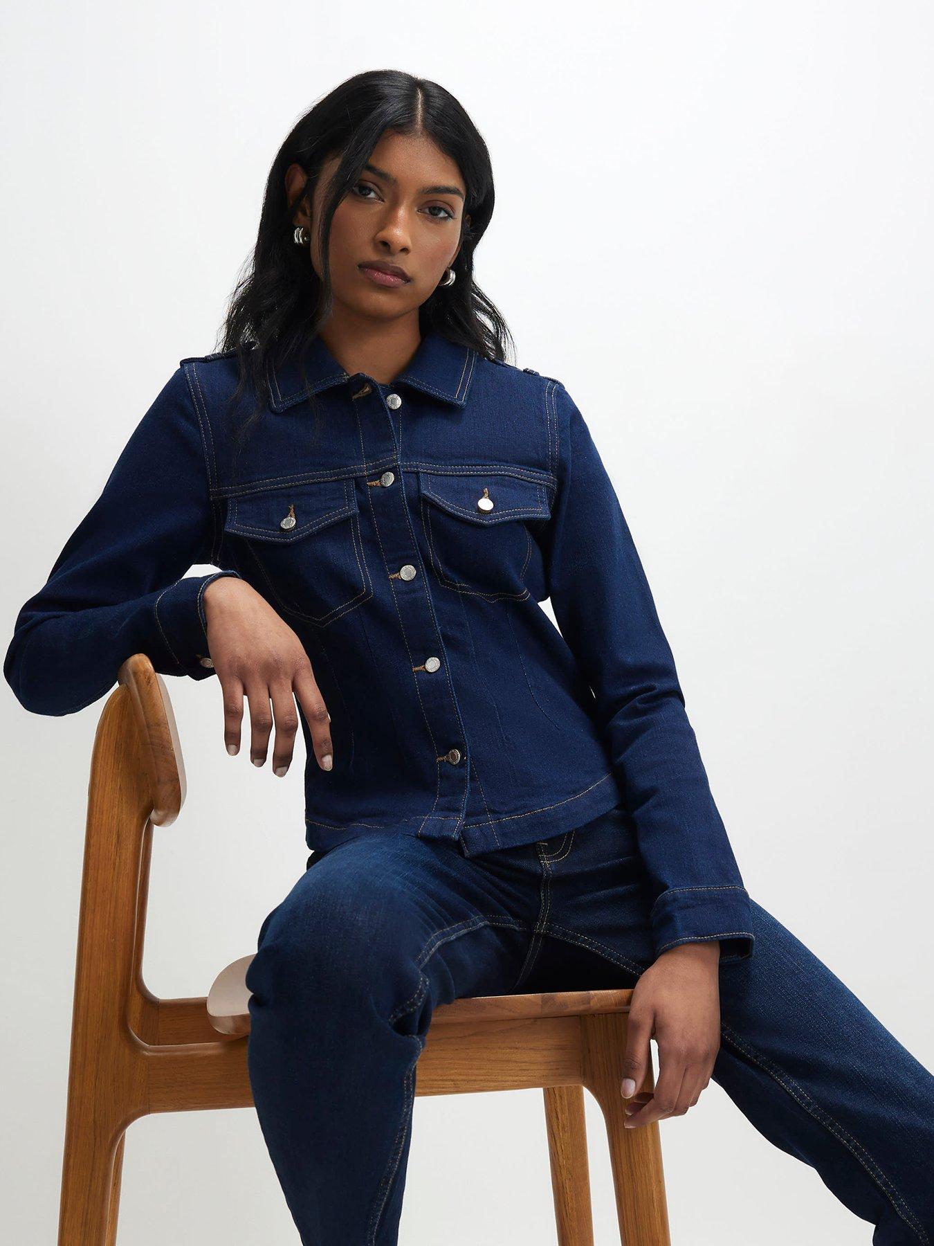 River Island Jane Long Sleeve Fitted Denim Jacket - Blue