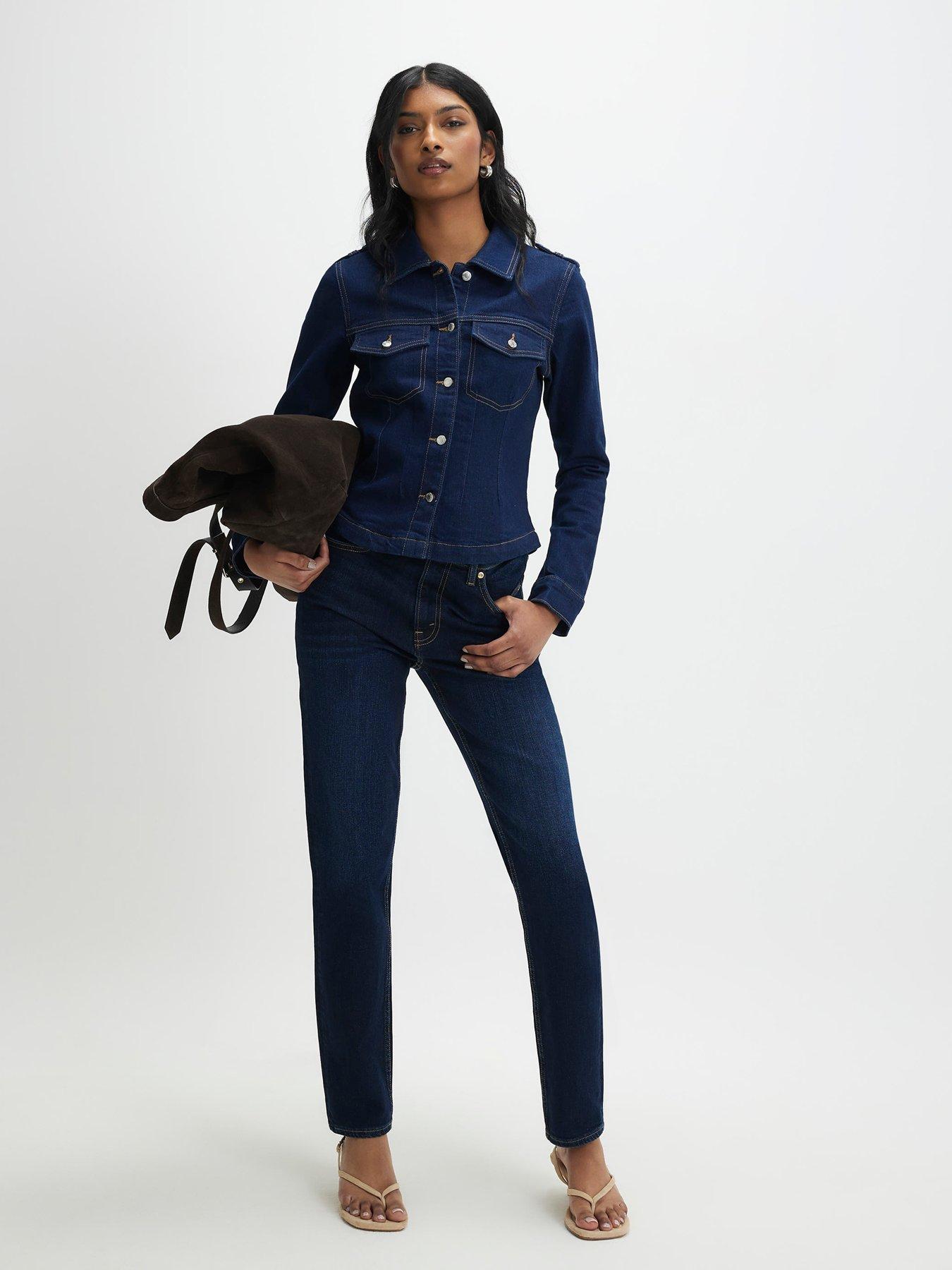 Image 3 of 4 of River Island Jane Long Sleeve Fitted Denim Jacket - Blue